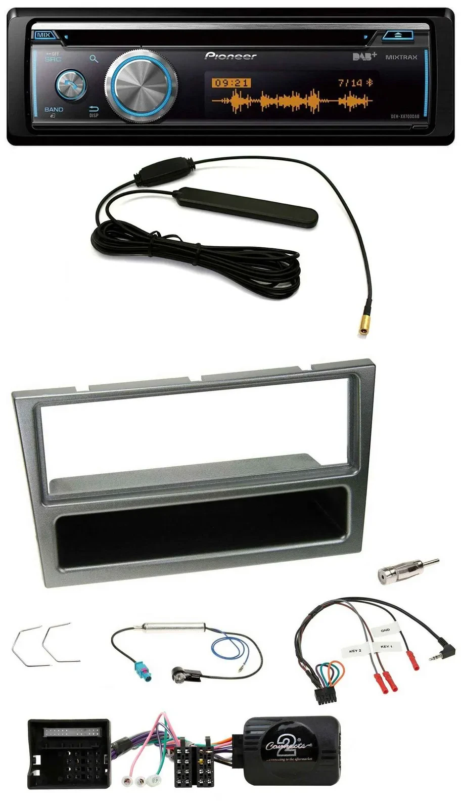 Pioneer CD USB Bluetooth DAB Lenkrad Autoradio für Opel Corsa C 04-06 aluminium