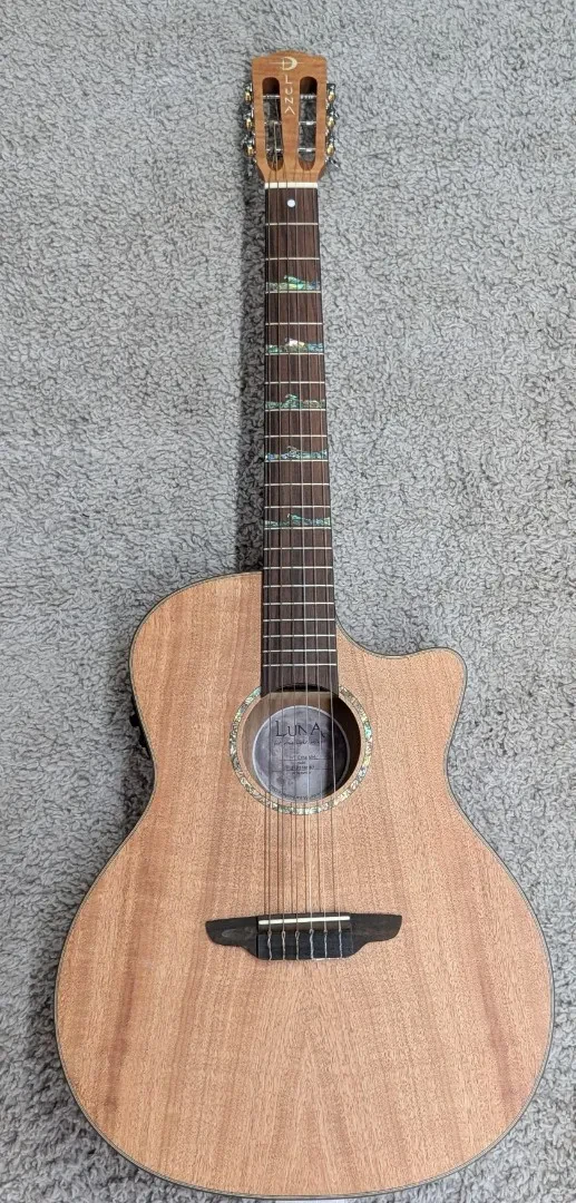 Luna High Tide Exotic Mahogany Top Nylon String Cutaway Acoustic Electric Guitar