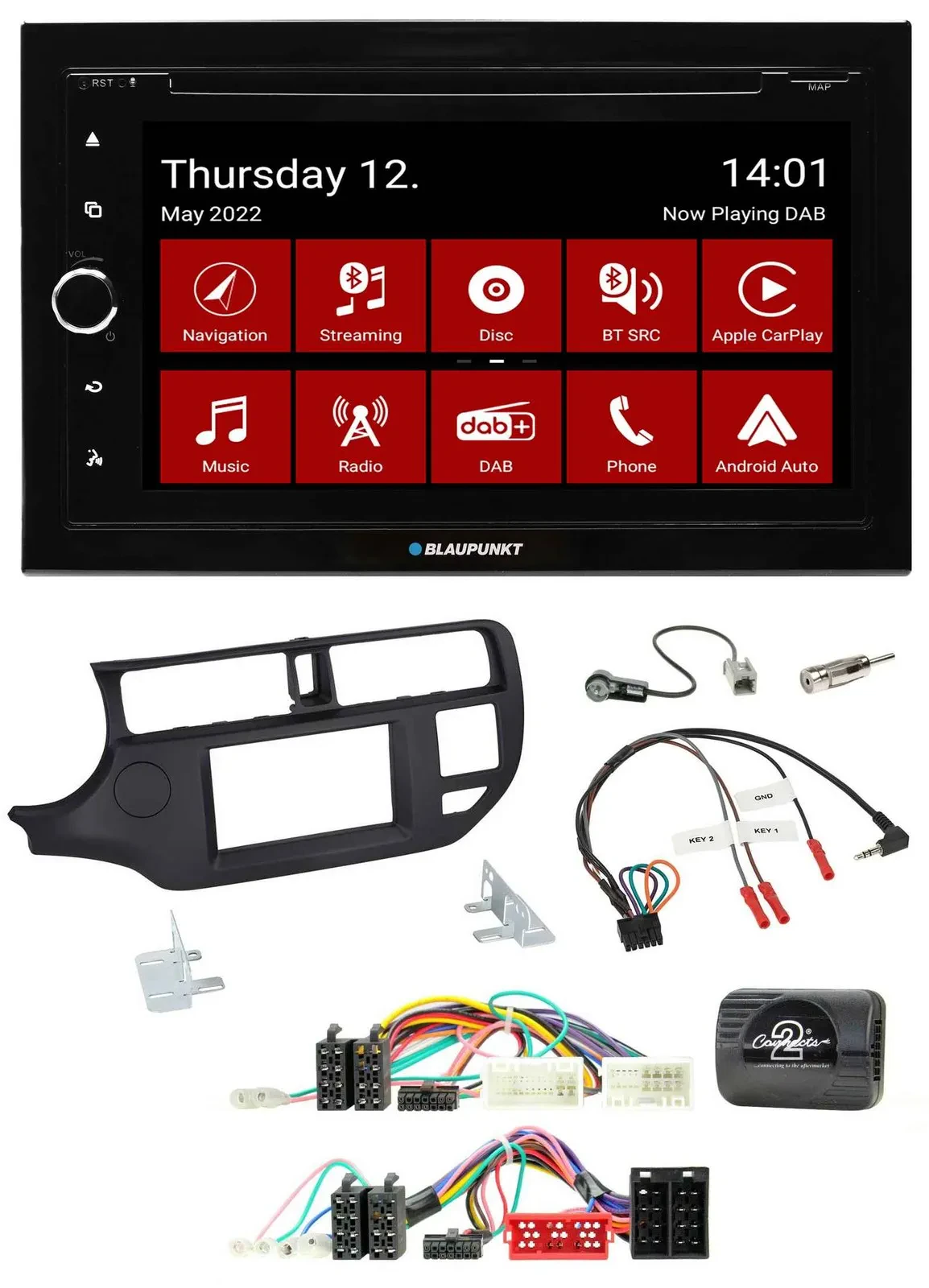 Blaupunkt Lenkrad DVD Bluetooth DAB 2DIN USB Autoradio für Kia Rio UB 11-15 schw