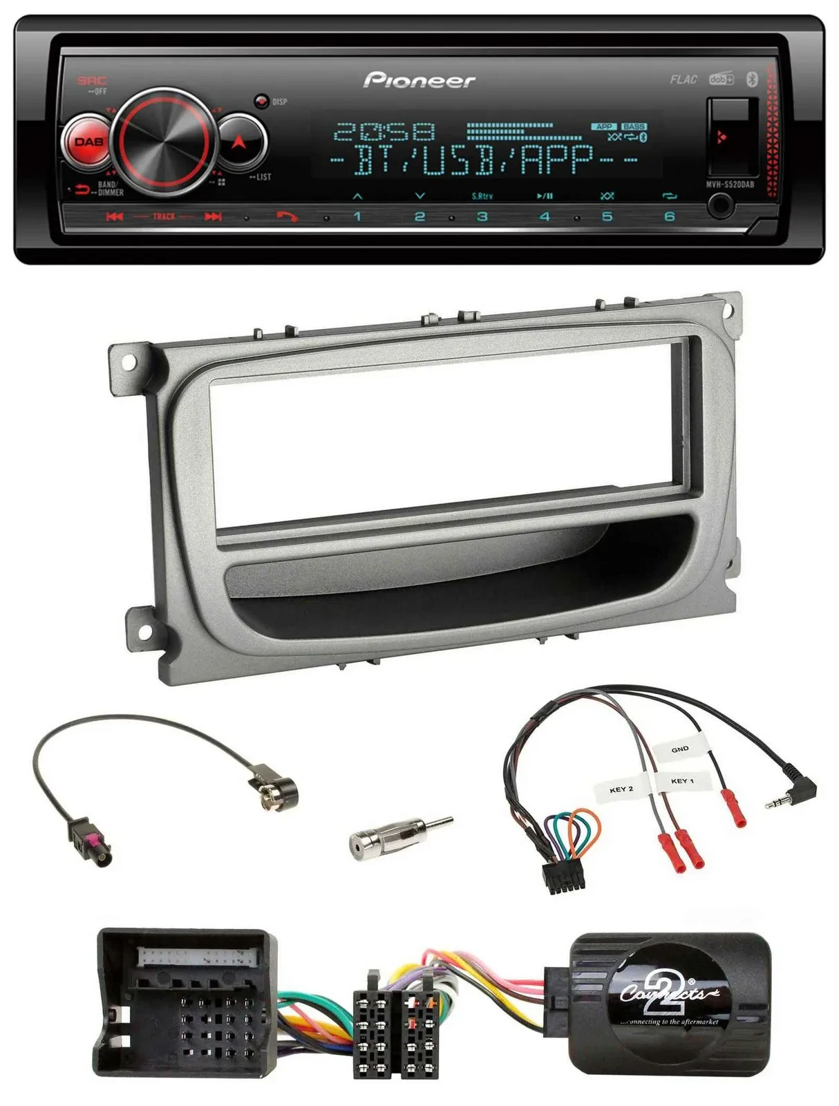 Автомагнитола Pioneer Bluetooth, USB, DAB для Ford C-Max, Focus, Galaxy (с 2007), поддержка кнопок на руле