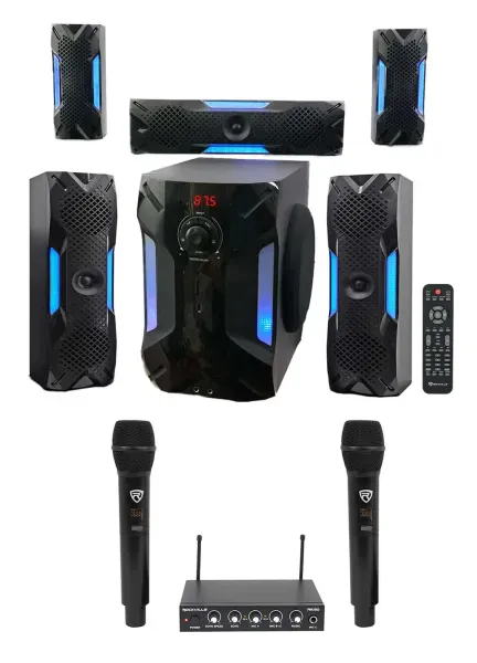 Rockville Hybrid Home Theater Karaoke Machine System w/8" Sub+(2) Wireless Mics