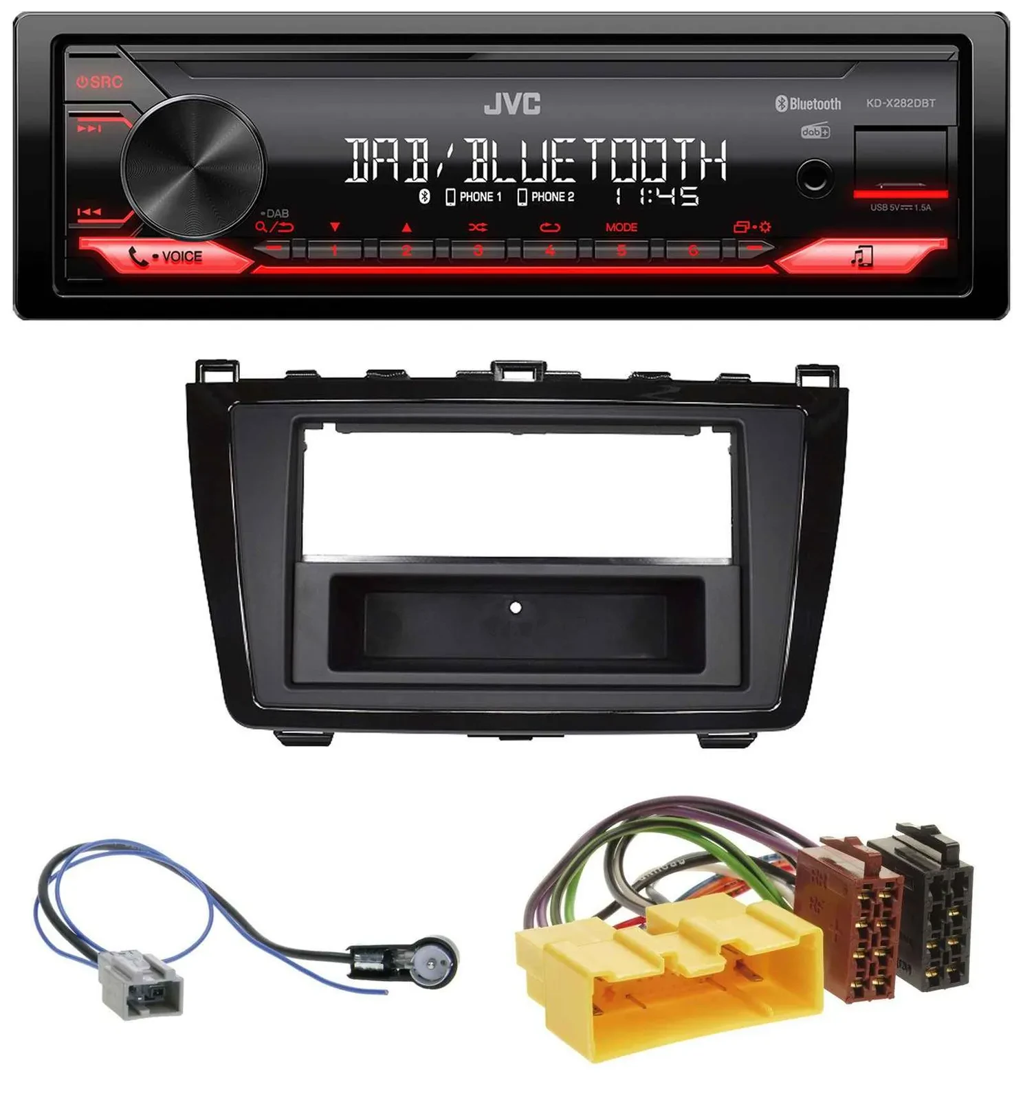 Автомагнитола для Mazda 6 (2008–2012) JVC Bluetooth, USB, DAB, MP3, глянцевая