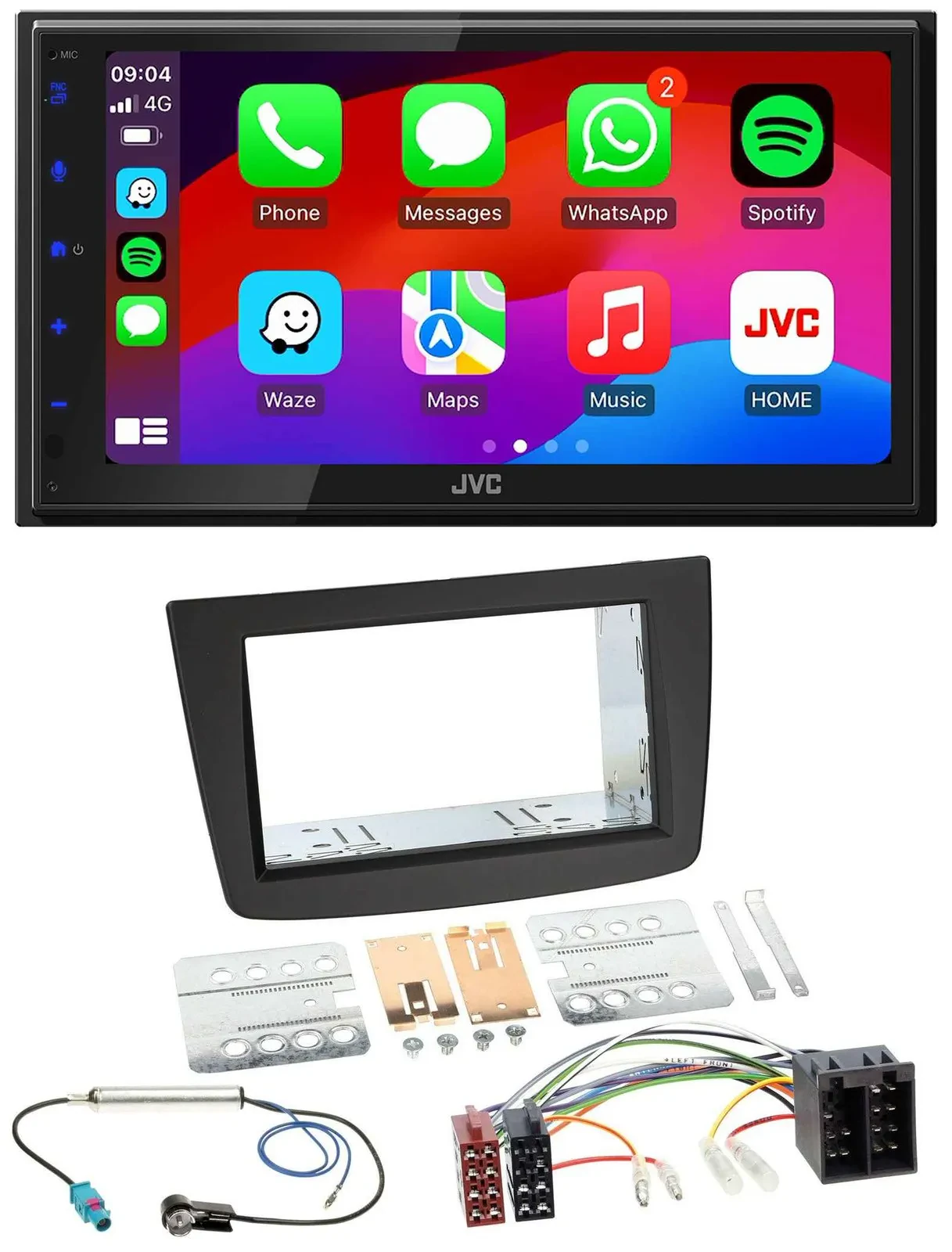 Автомагнитола для Alfa Romeo Mito 2008–2014 JVC 2-DIN, DAB, Bluetooth, USB, MP3, черная