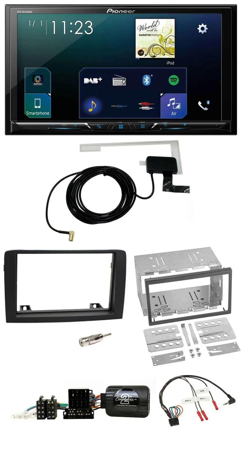 Pioneer 2DIN DAB USB Lenkrad Bluetooth Autoradio für Fiat Idea 06-12 schwarz