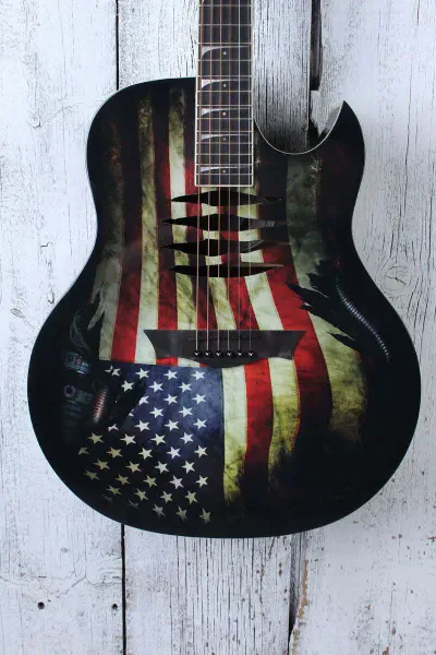 Dean Mako Valor USA Flag Acoustic Electric Guitar War Torn American Flag Finish