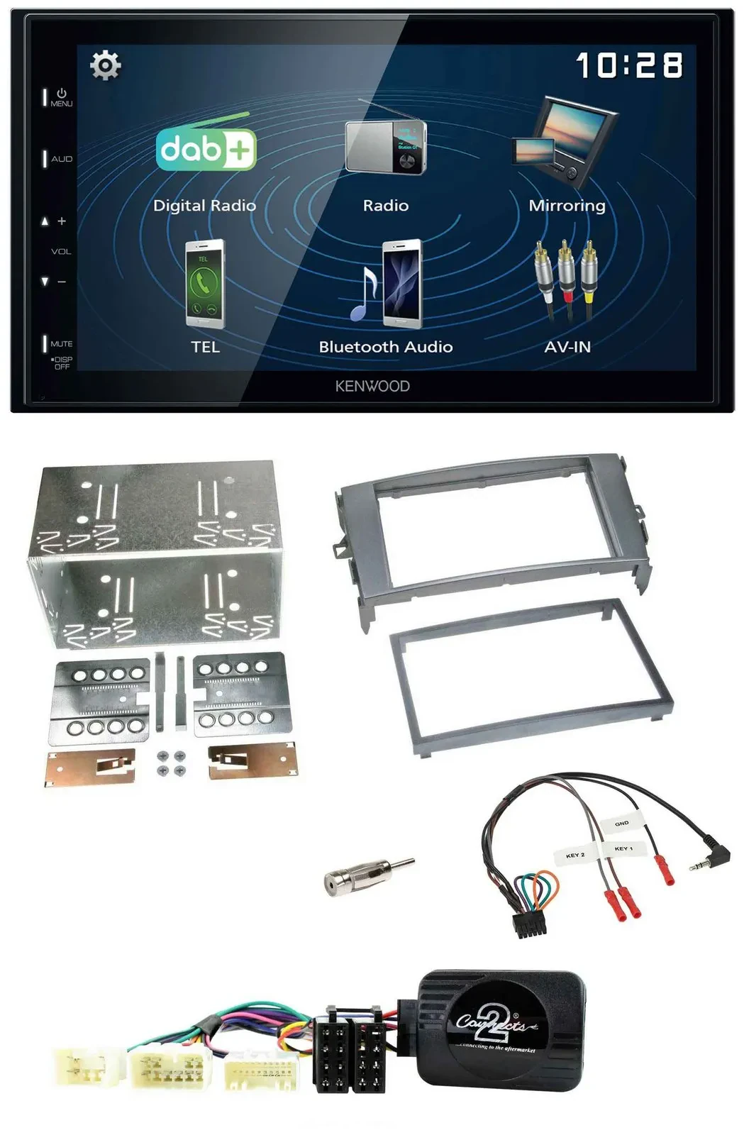 Автомагнитола Kenwood 2-DIN, Bluetooth, USB, DAB, для Toyota Auris 2007–2011, антрацит