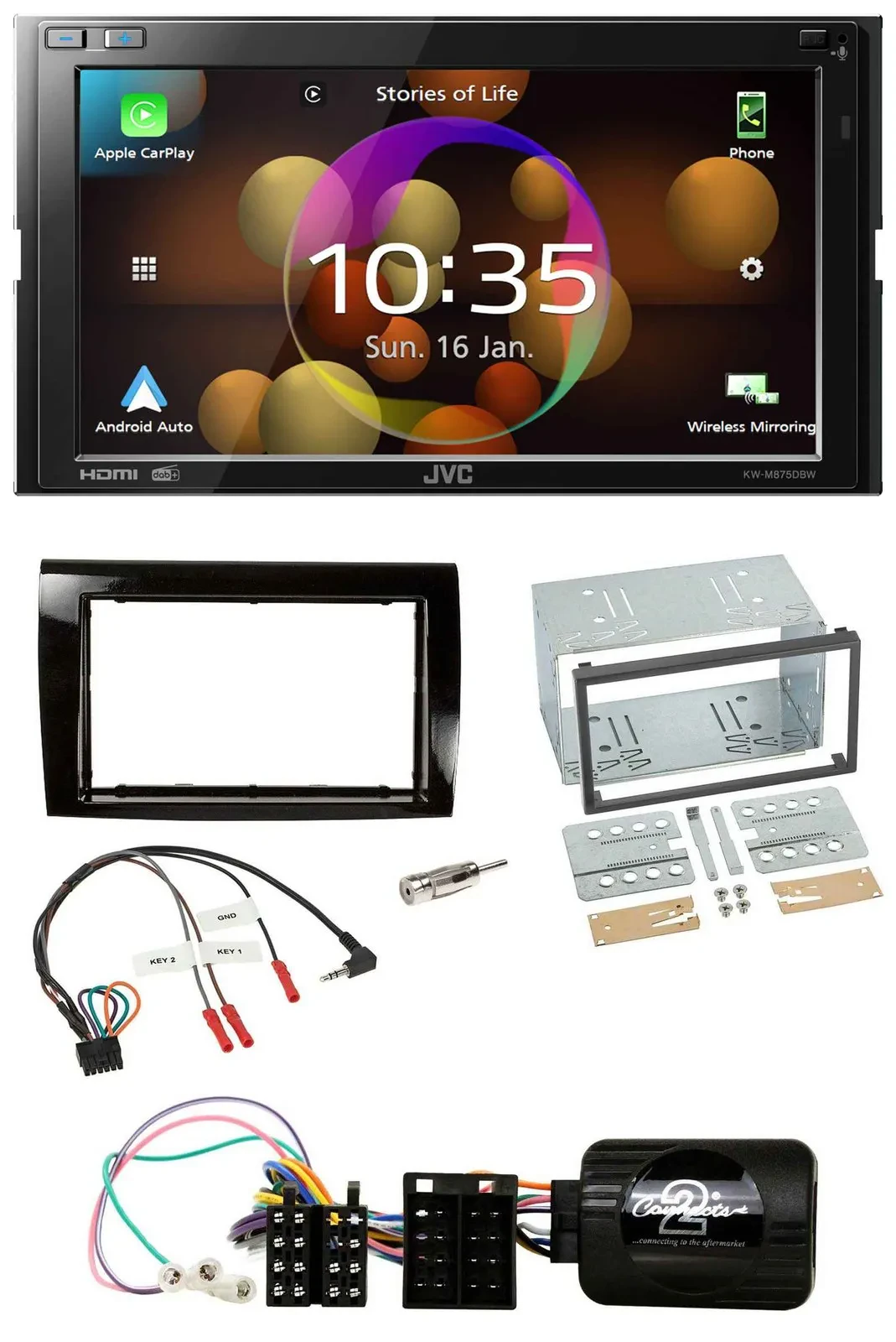 JVC DAB Lenkrad 2DIN Bluetooth USB Autoradio für Fiat Bravo 2007-2014