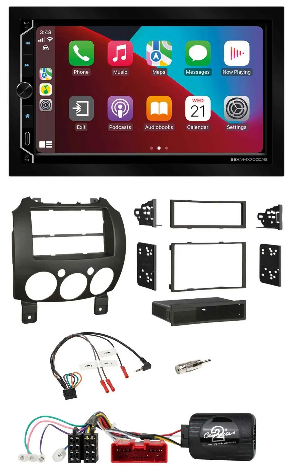 Автомагнитола ESX 2-DIN DAB USB Bluetooth для Mazda 2 (2007–2014) с поддержкой кнопок на руле