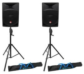 (2) Rockville RPG15 15" Powered 1000 Watt DJ PA Speakers+Crank-Up Speaker Stands