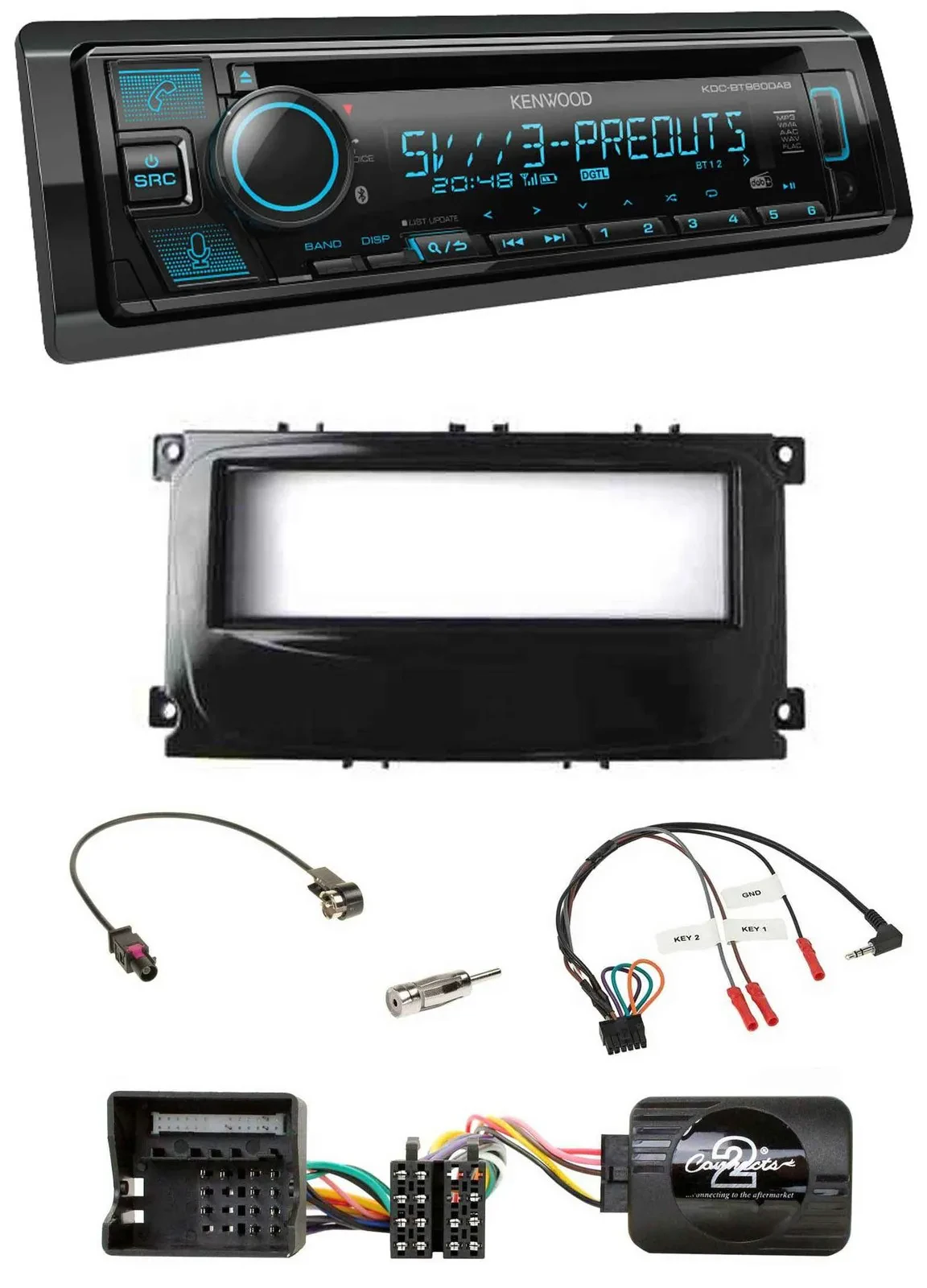 Kenwood Bluetooth USB CD Lenkrad DAB Autoradio für Ford Mondeo 2007-2014 S-Max p