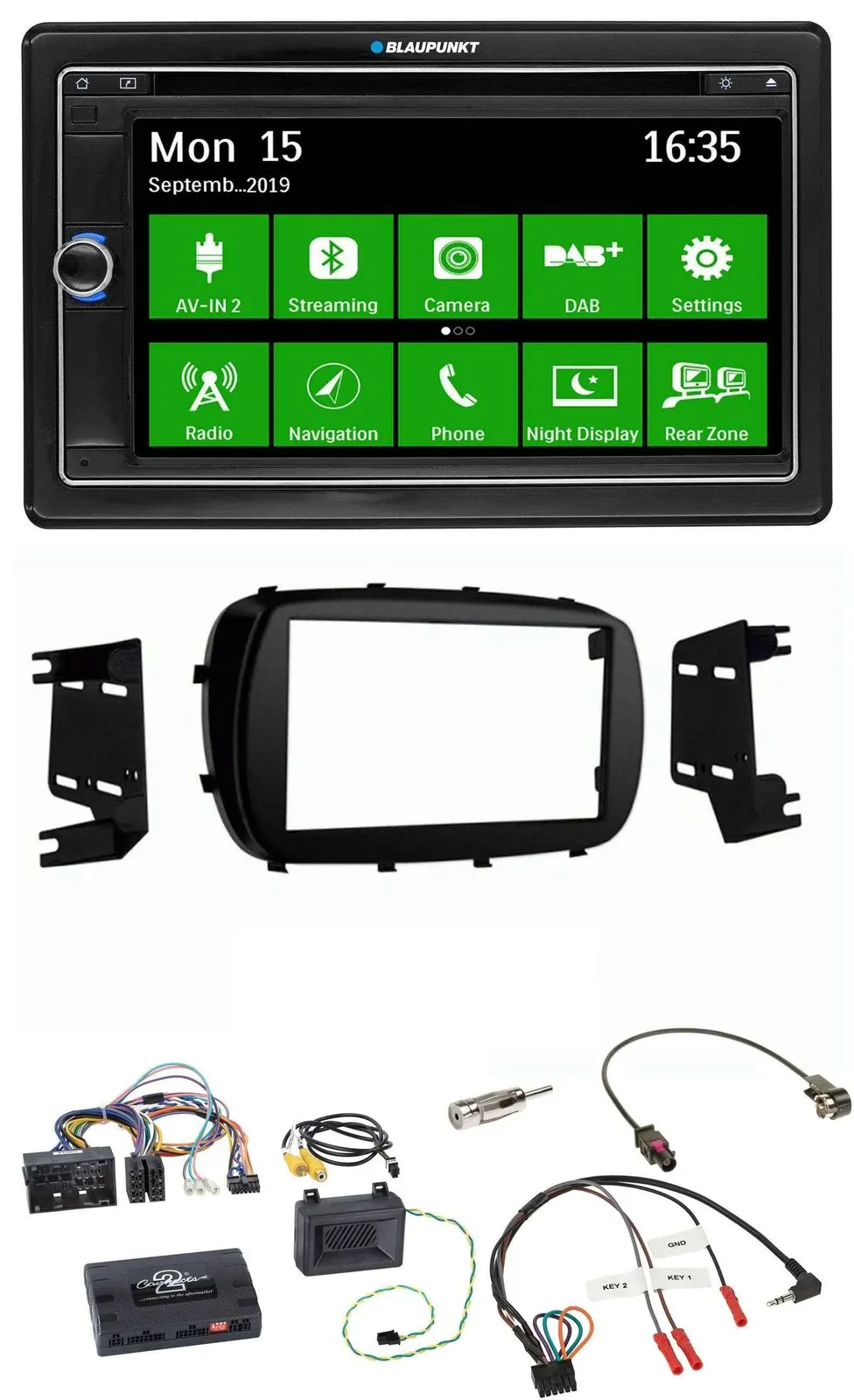 Blaupunkt Bluetooth 2DIN Lenkrad DAB USB TMC Navigation für Fiat 500X ab 2014