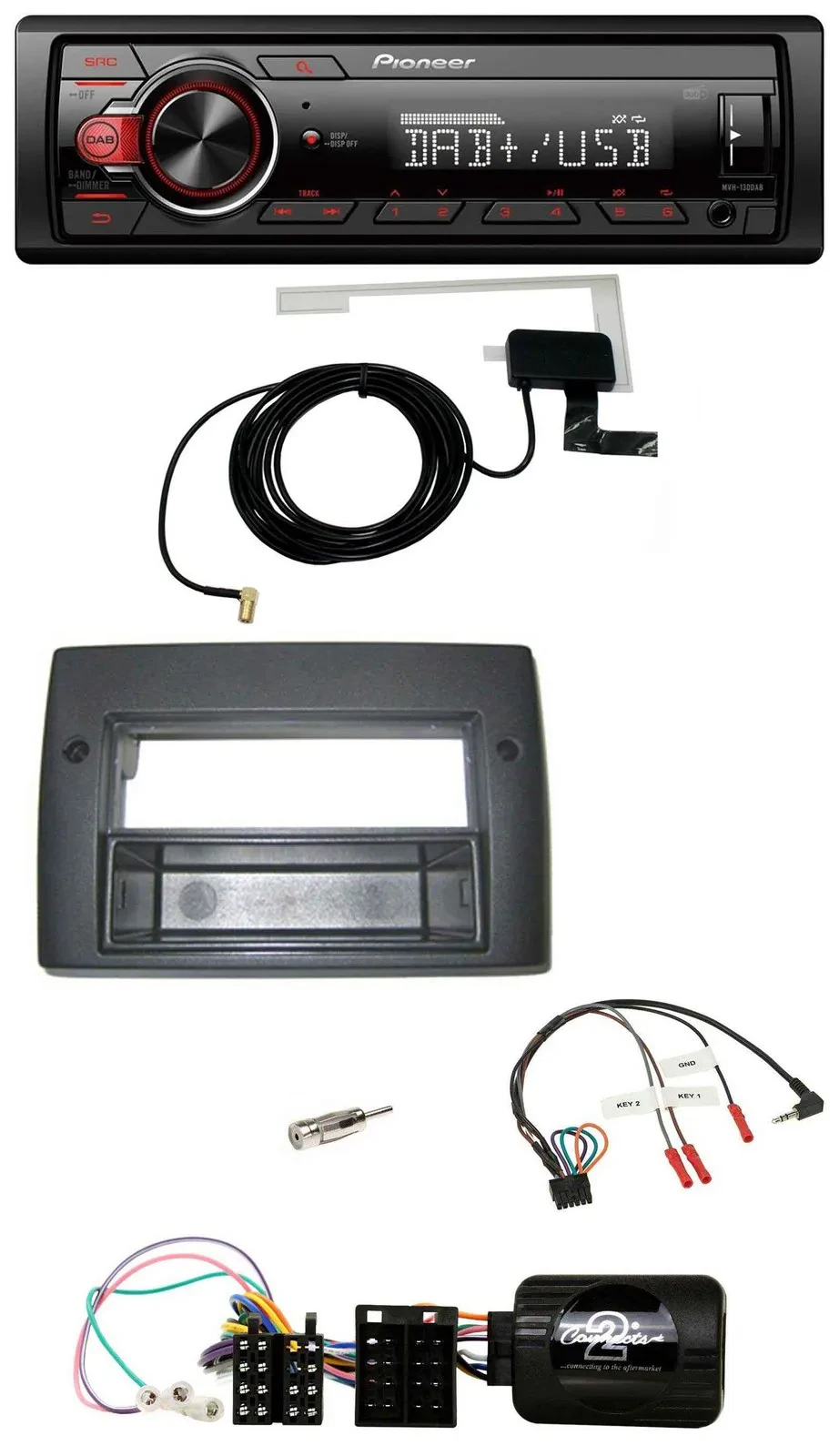 Автомагнитола Pioneer 1-DIN, DAB, USB, MP3, для Fiat Stilo (2001–2007), совместимая с кнопками на руле, с монтажным карманом