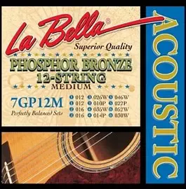 Струны для 12-струнной акустической гитары La Bella 7GP12M 12-52, бронза фосфорная
