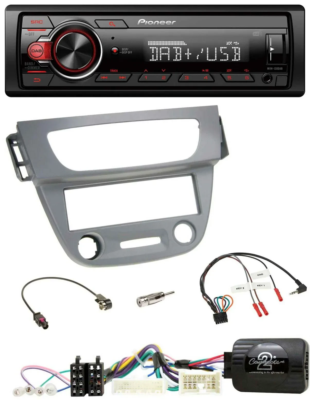 Автомагнитола Pioneer 1DIN, DAB, USB, для Renault Megane 3 (2012–2014), серый