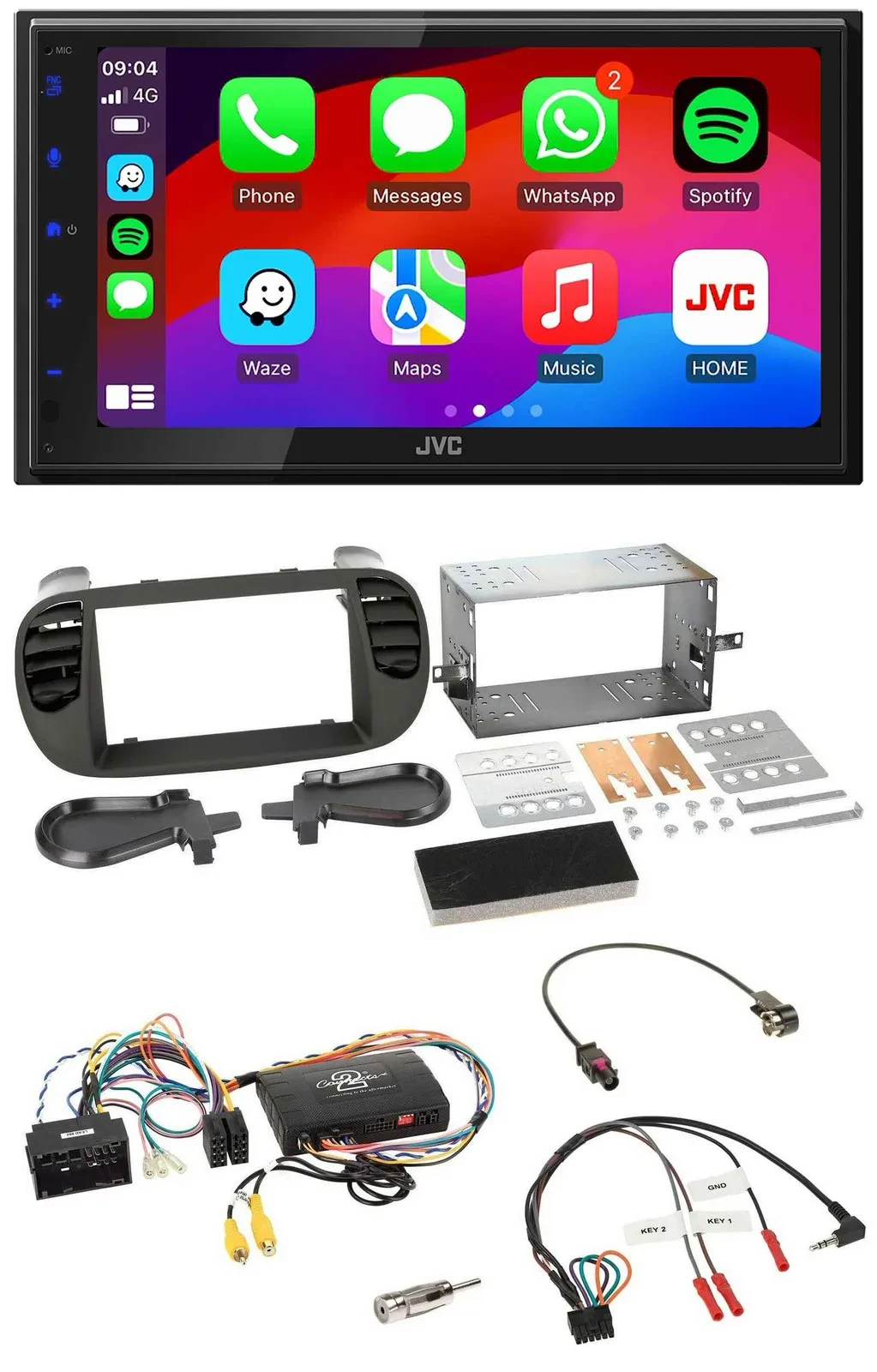 JVC Bluetooth USB Lenkrad 2DIN DAB Autoradio für Fiat 500 14-15 soft touch