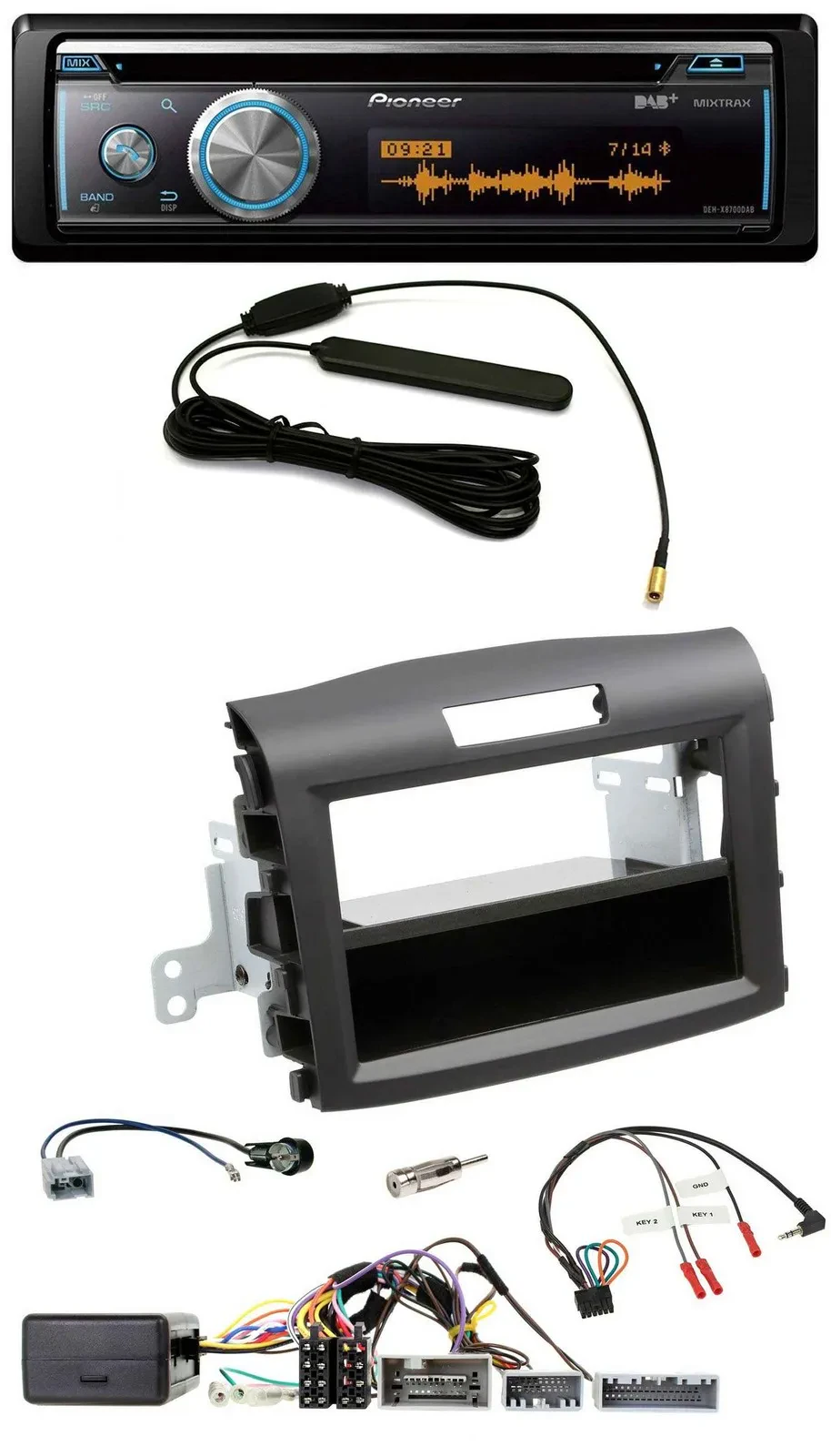 Автомагнитола для Honda CR‑V Pioneer CD, USB, Bluetooth, DAB, поддержка кнопок на руле, черный