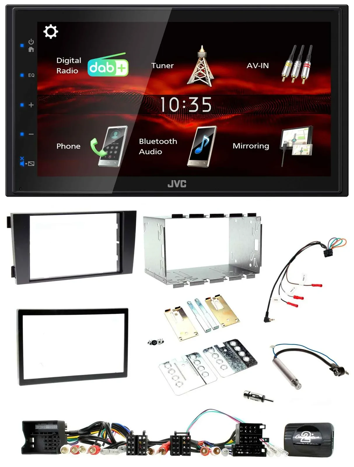 Автомагнитола для Audi A6 C5 (2001–2004) JVC 2DIN, USB, Bluetooth, DAB, поддержка кнопок на руле
