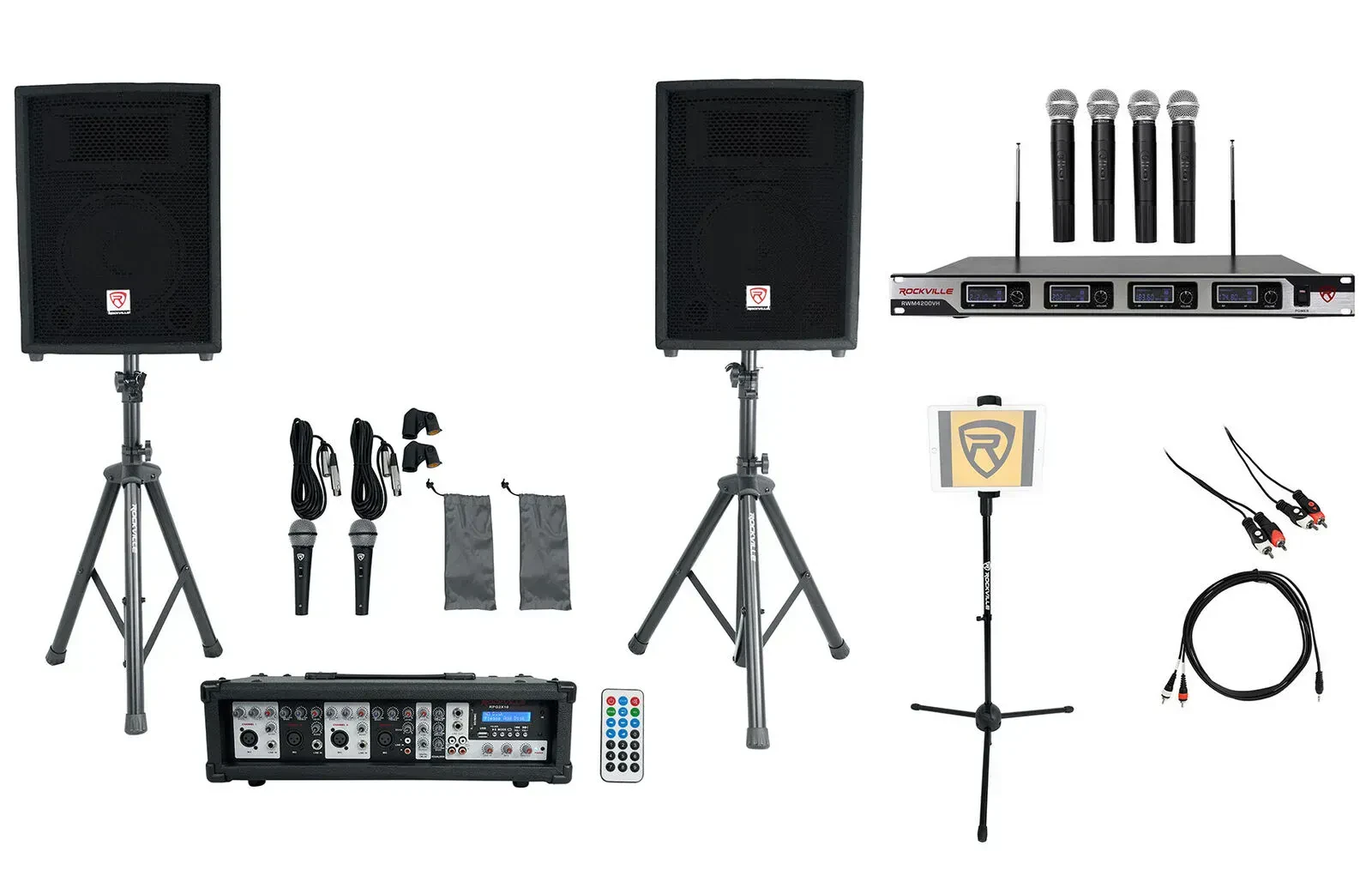 Пассивная акустическая система Rockville RPG2X10 Black с усилителем и аксессуарами (пара)