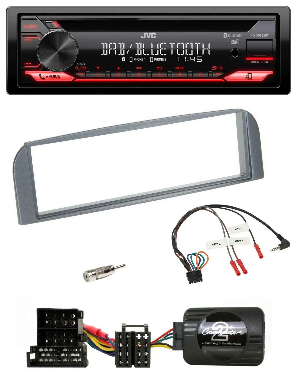 JVC CD DAB USB Bluetooth Lenkrad Autoradio für Alfa 147 GT anthrazit