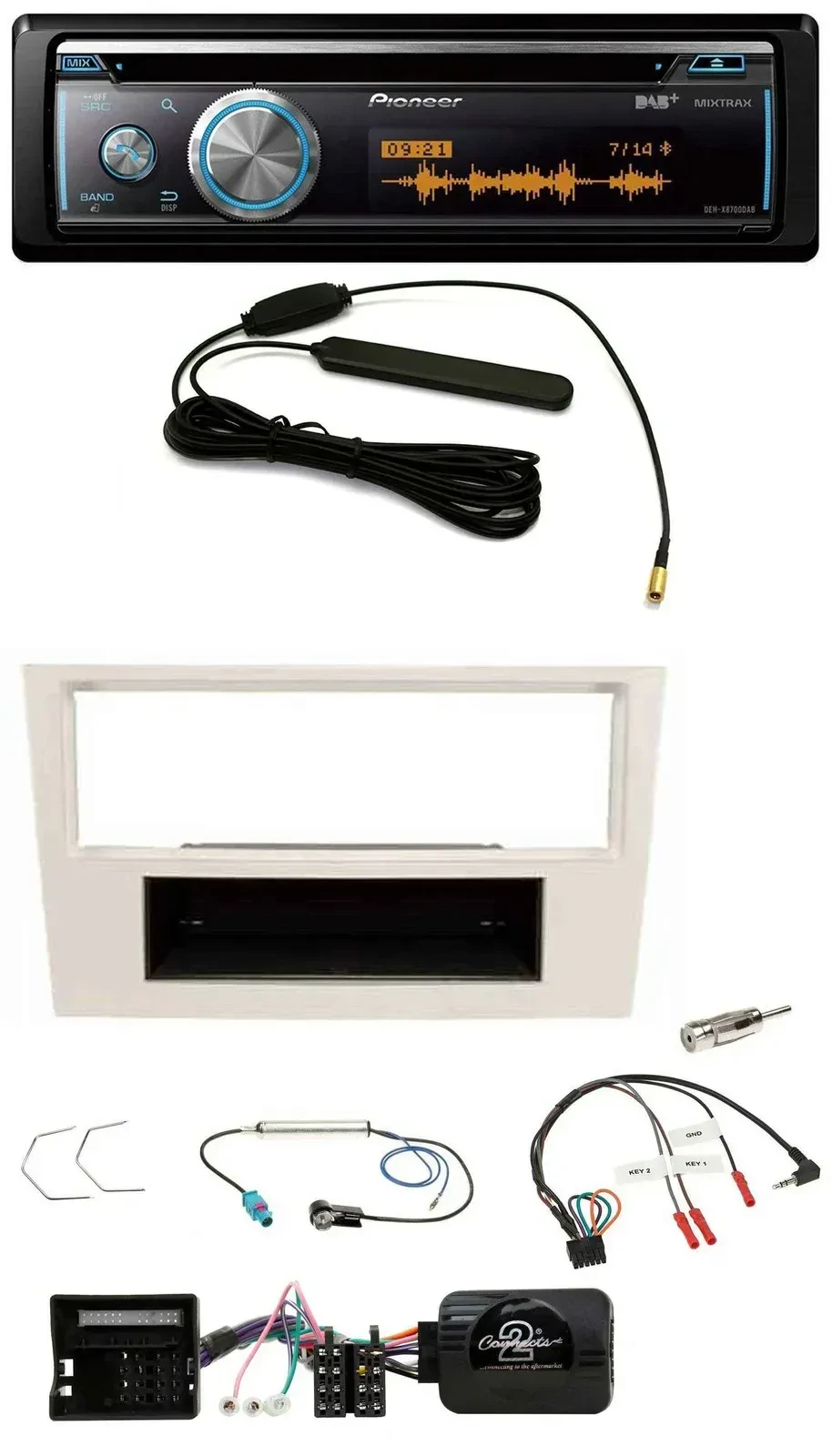 Автомагнитола для Opel Corsa D (2006–2008) Pioneer CD/USB/Bluetooth/DAB, поддержка управления с руля, перламутрово-белый