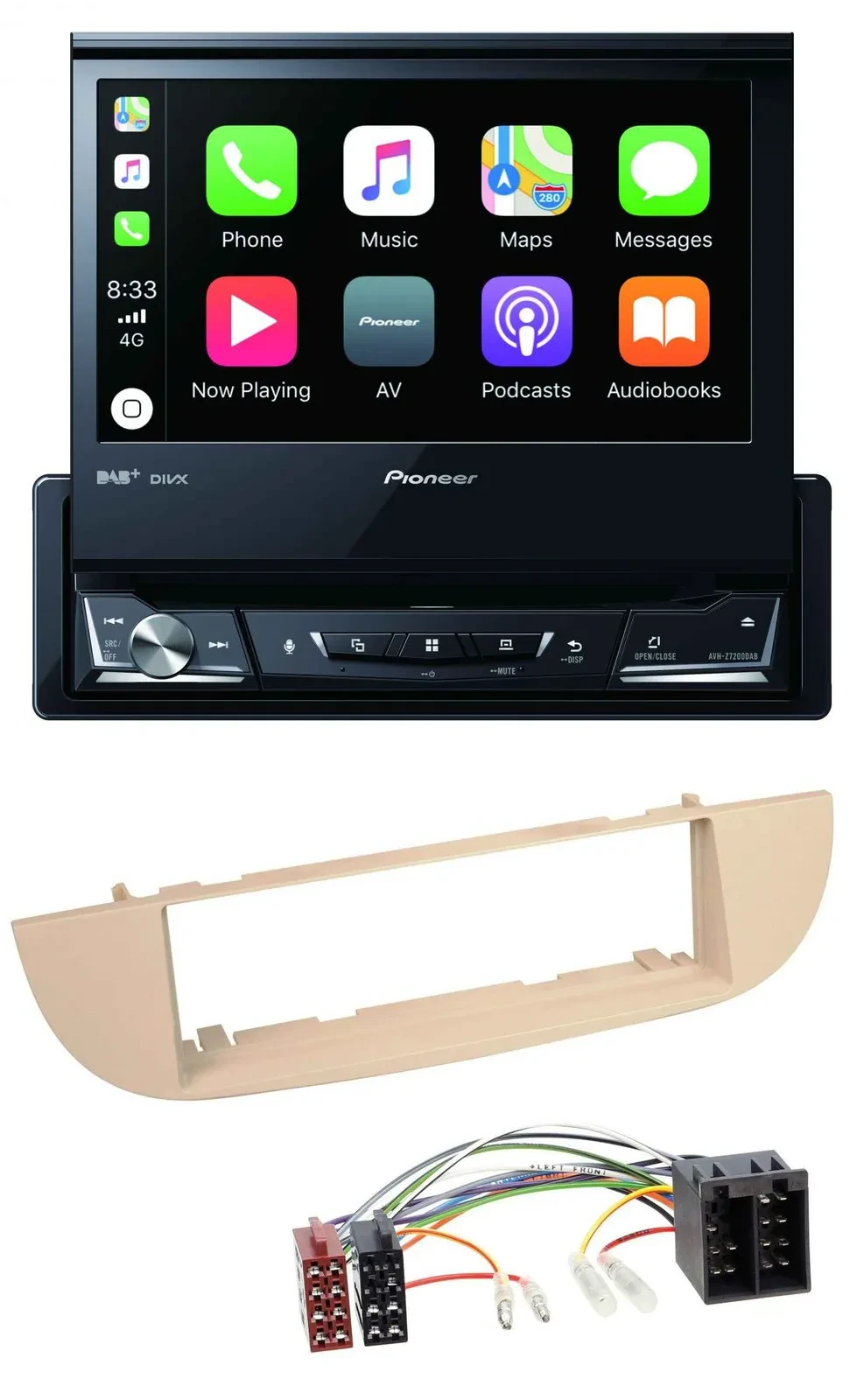 Pioneer DVD Bluetooth DAB USB MP3 Autoradio für Fiat 500 ab 2007 perlgrau beige