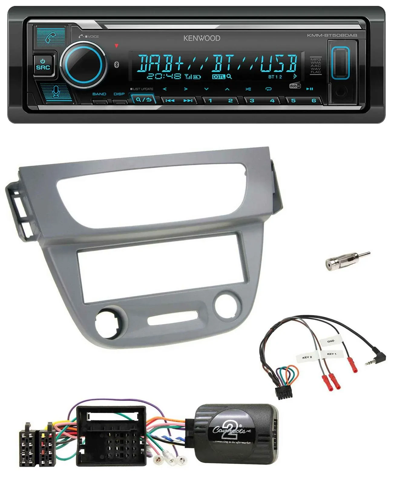 Автомагнитола Kenwood Bluetooth, DAB, USB для Renault Megane III (2009–2012), серый