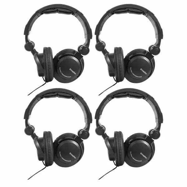 Professional Foldable Black DJ Studio Reference Headphones w Cushions 4 Pack