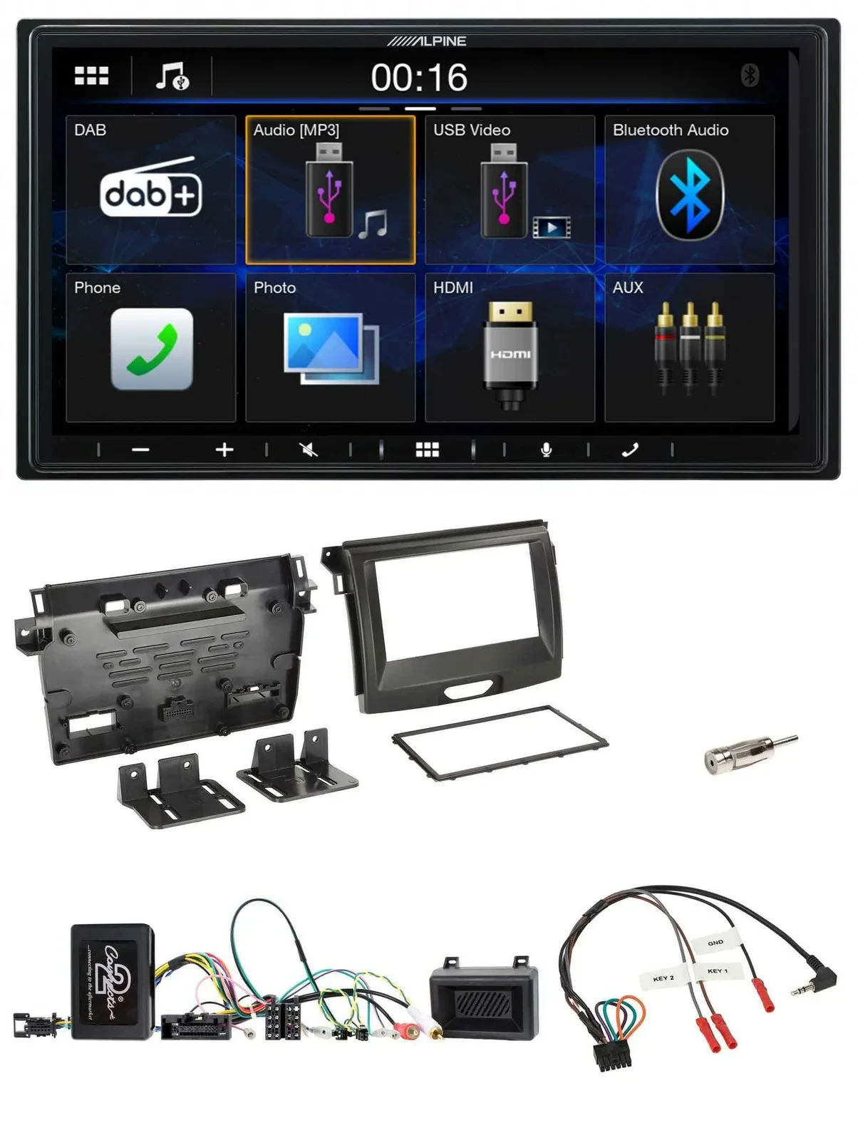 Alpine Bluetooth 2DIN Lenkrad DAB USB Autoradio für Ford Ranger 2AB ab 04/2015