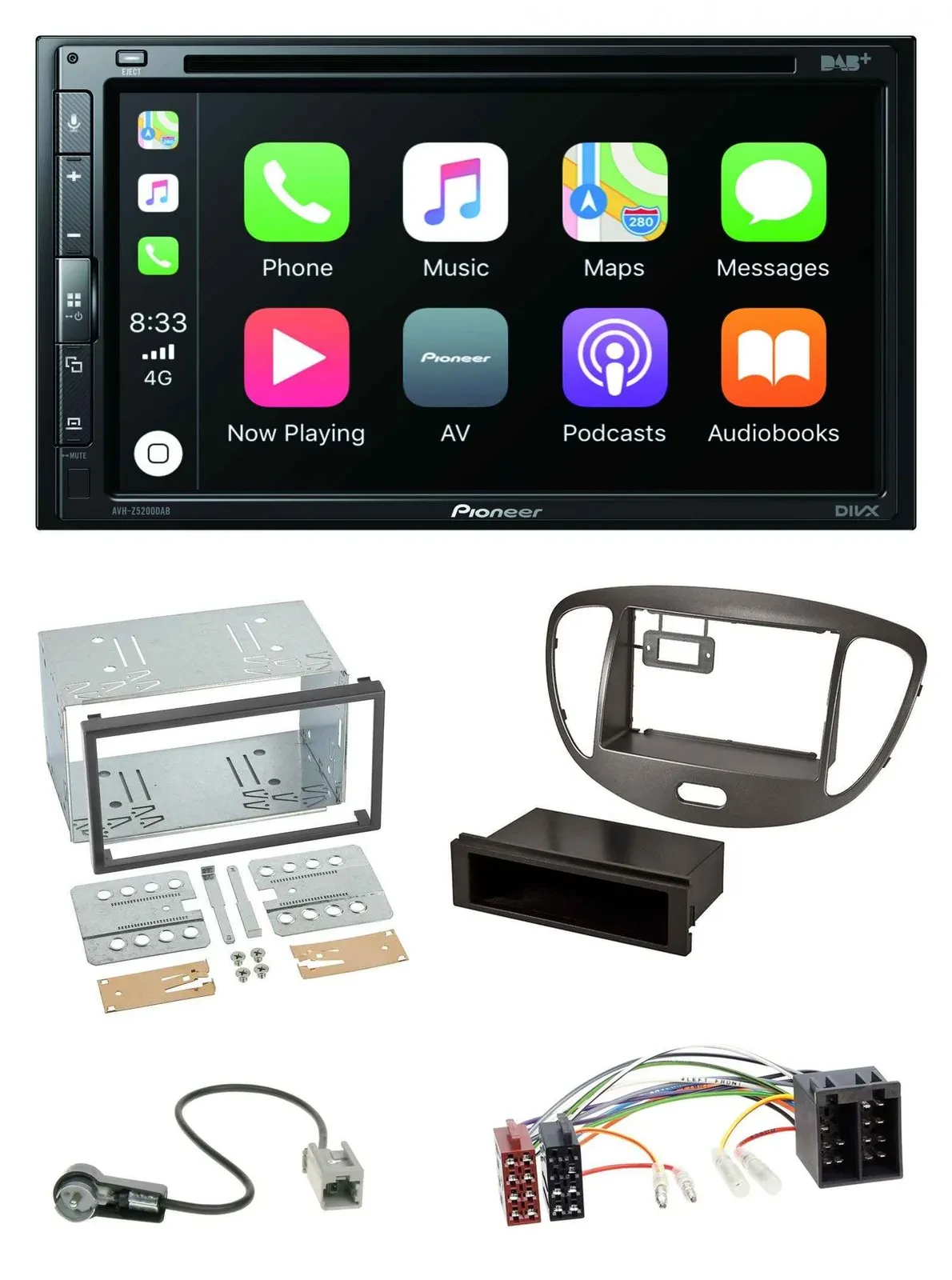 Pioneer DVD 2DIN MP3 DAB Bluetooth USB Autoradio für Hyundai i10 2008-13 dunkels