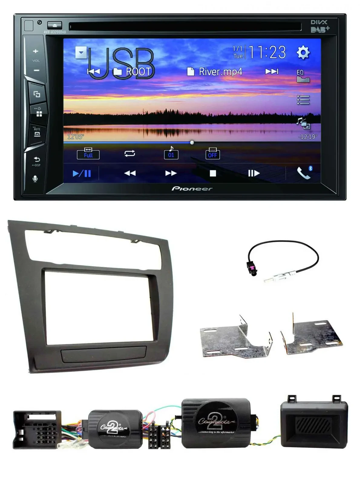 Автомагнитола Pioneer 2-DIN, Bluetooth, USB, DVD, DAB, для BMW 1 Series, совместима с PDC и автоклиматом