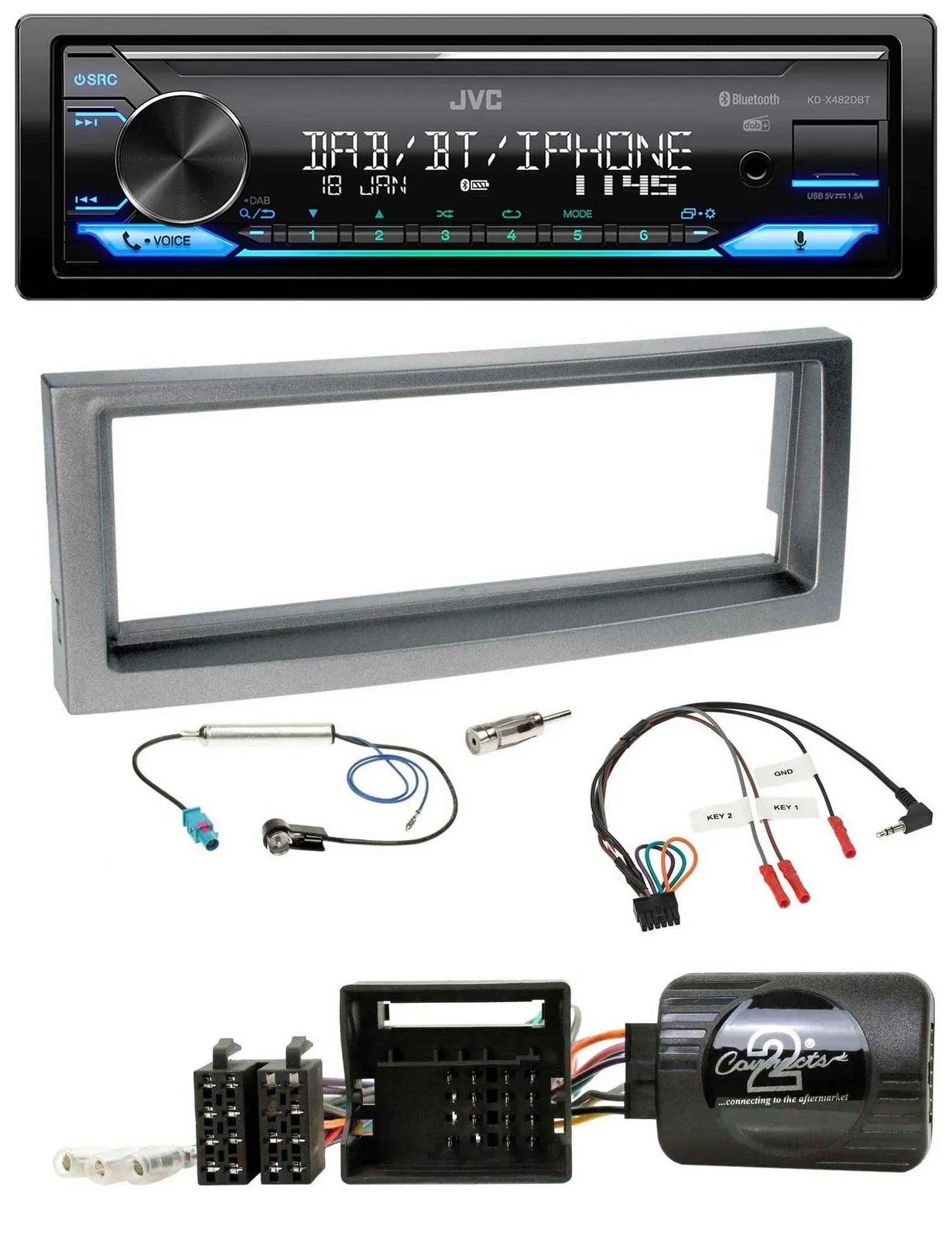 JVC Bluetooth DAB USB Lenkrad Autoradio für Citroen C5 ab 2005 grau-metallic