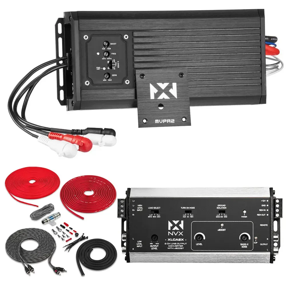 Усилитель мощности для морского применения NVX MVPA2 2‑канальный 600W с линейным конвертером XLCA2 и комплектом проводки BAK82 (набор)