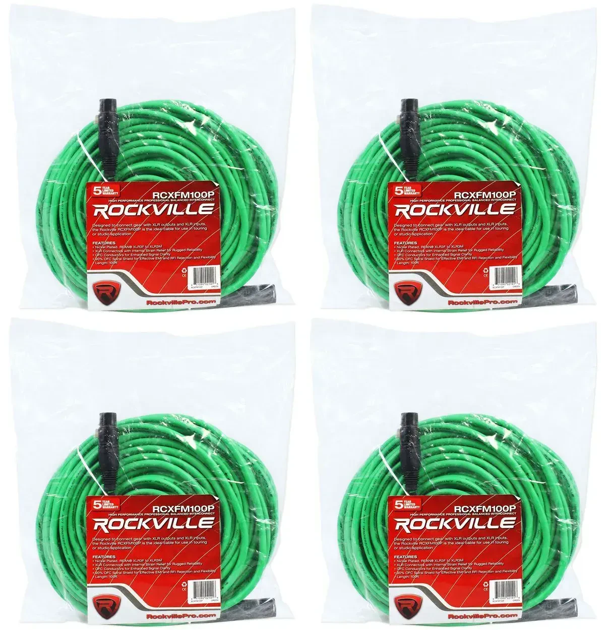 Микрофонный кабель Rockville RCXFM100P-G Green 30.5 м (4 штуки)