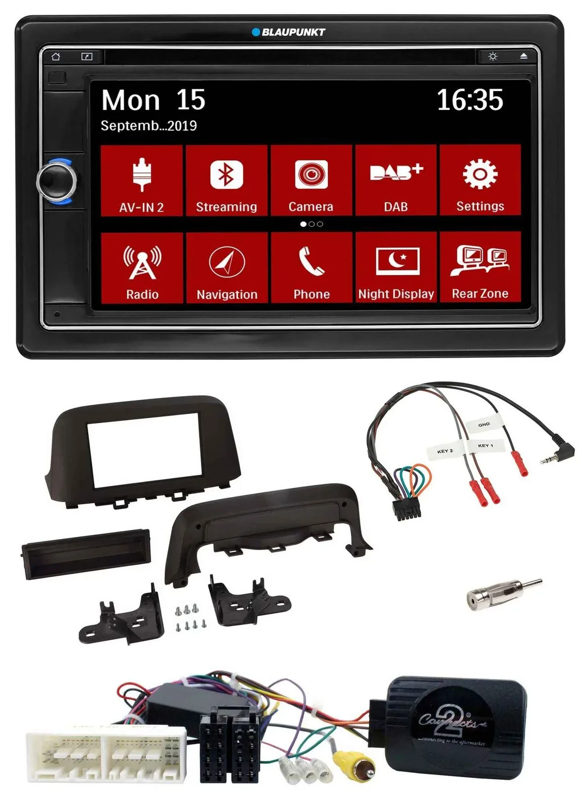 Blaupunkt Lenkrad DAB TMC 2DIN USB Bluetooth Navigation für Hyundai Kona ab 2013