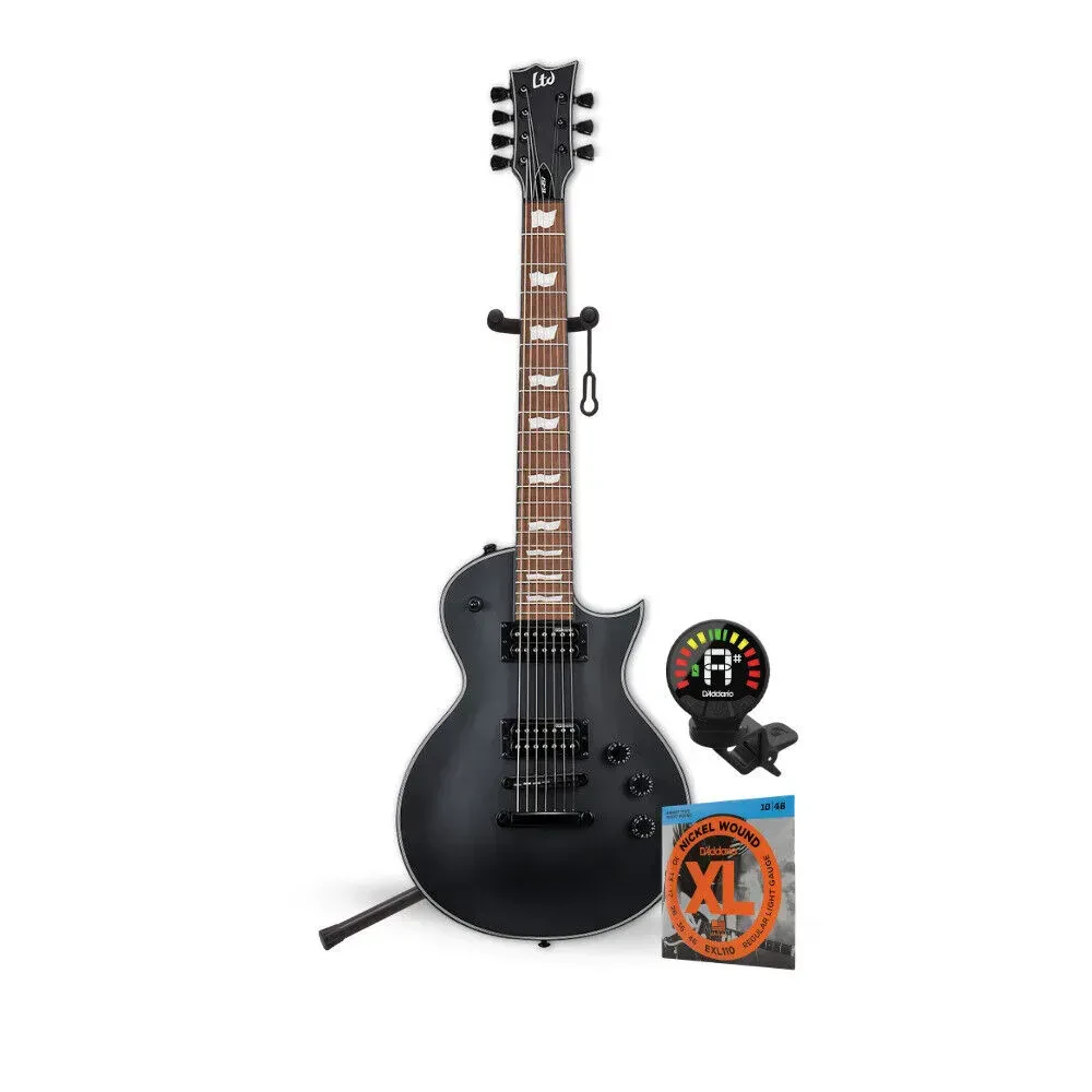 ESP LTD EC 257 FM 7 String Right Handed Black Satin Electric Guitar Bundle