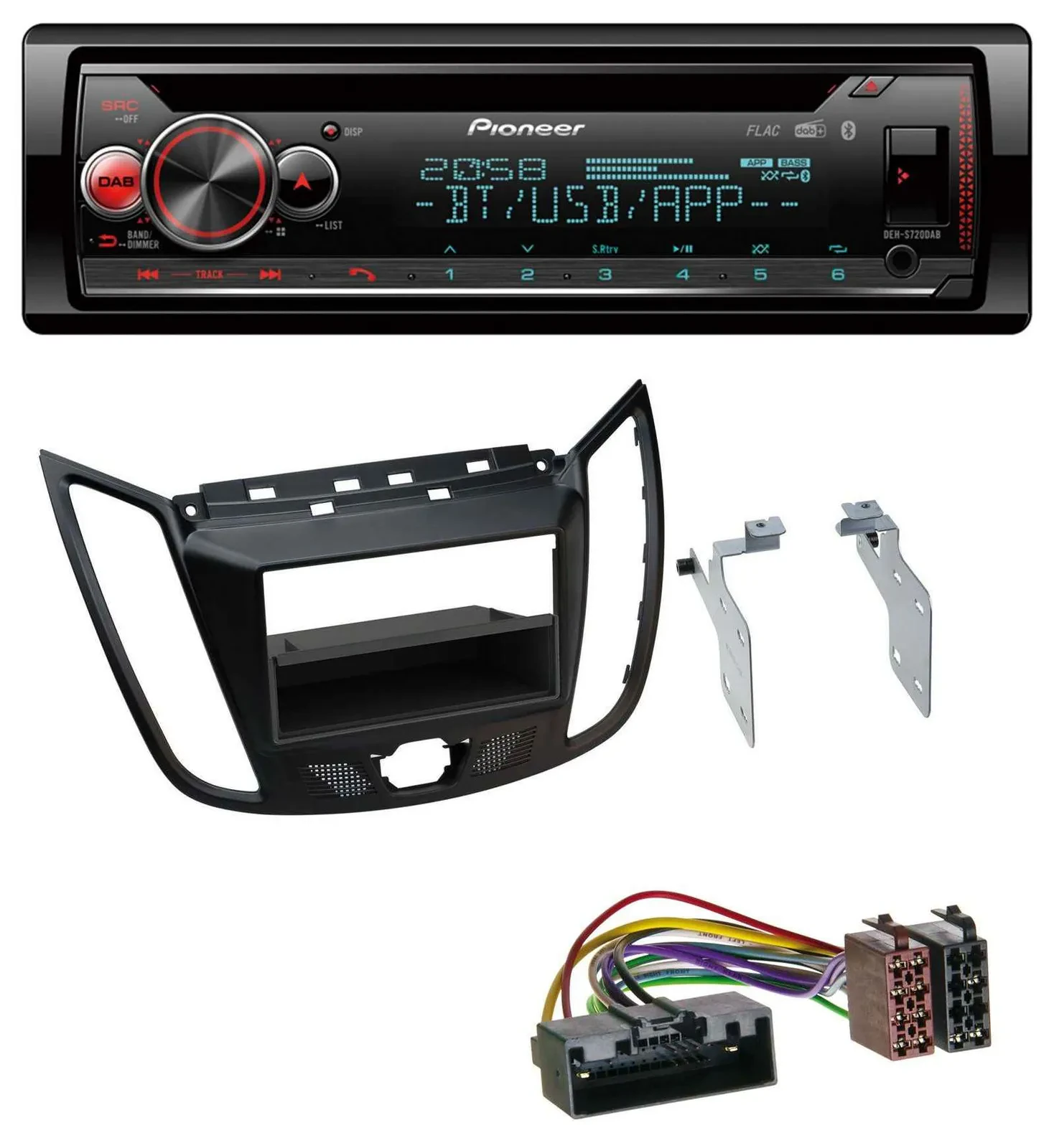 Автомагнитола для Ford C‑Max/Kuga Pioneer CD/MP3, DAB, Bluetooth, USB, матовый чёрный