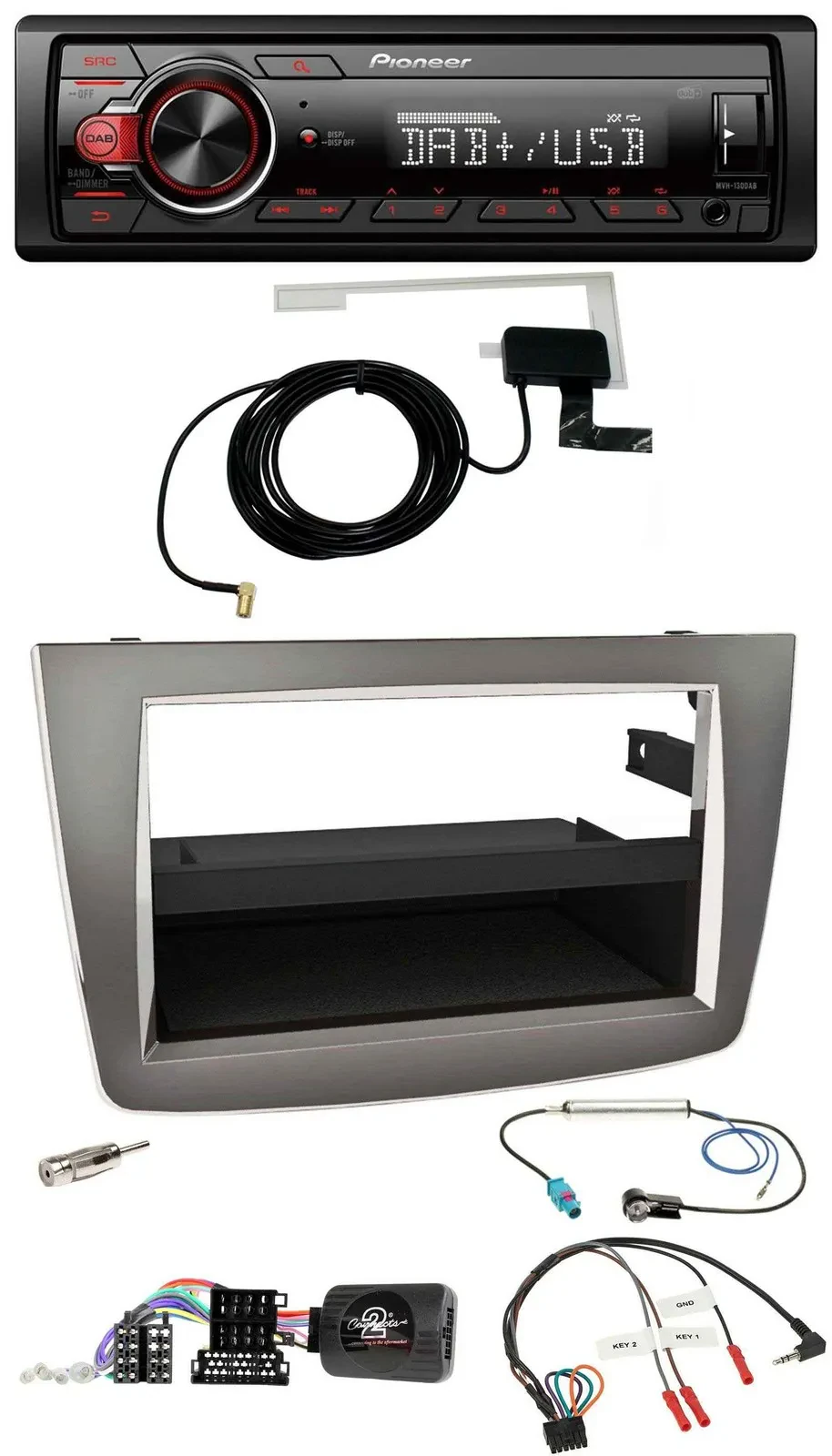 Автомагнитола Pioneer 1DIN MP3 DAB USB для Alfa Romeo MiTo 955 (2008–2014), поддержка кнопок на руле, серебристый