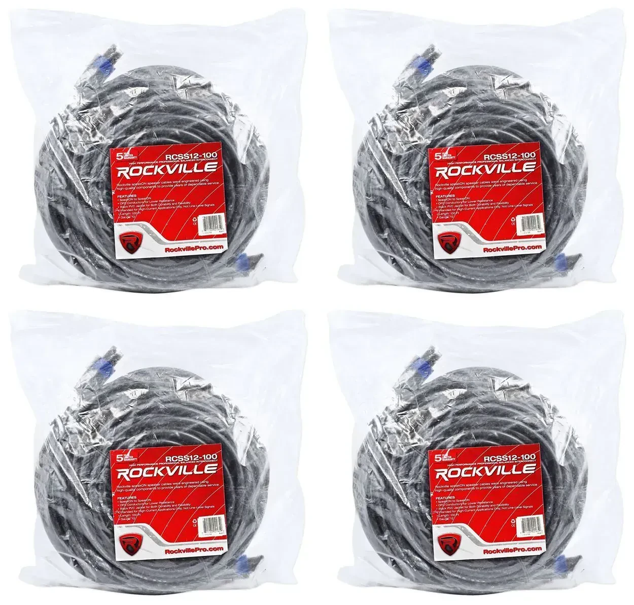 Спикерный кабель Rockville RCSS12100 Black 30.5 м (4 штуки)