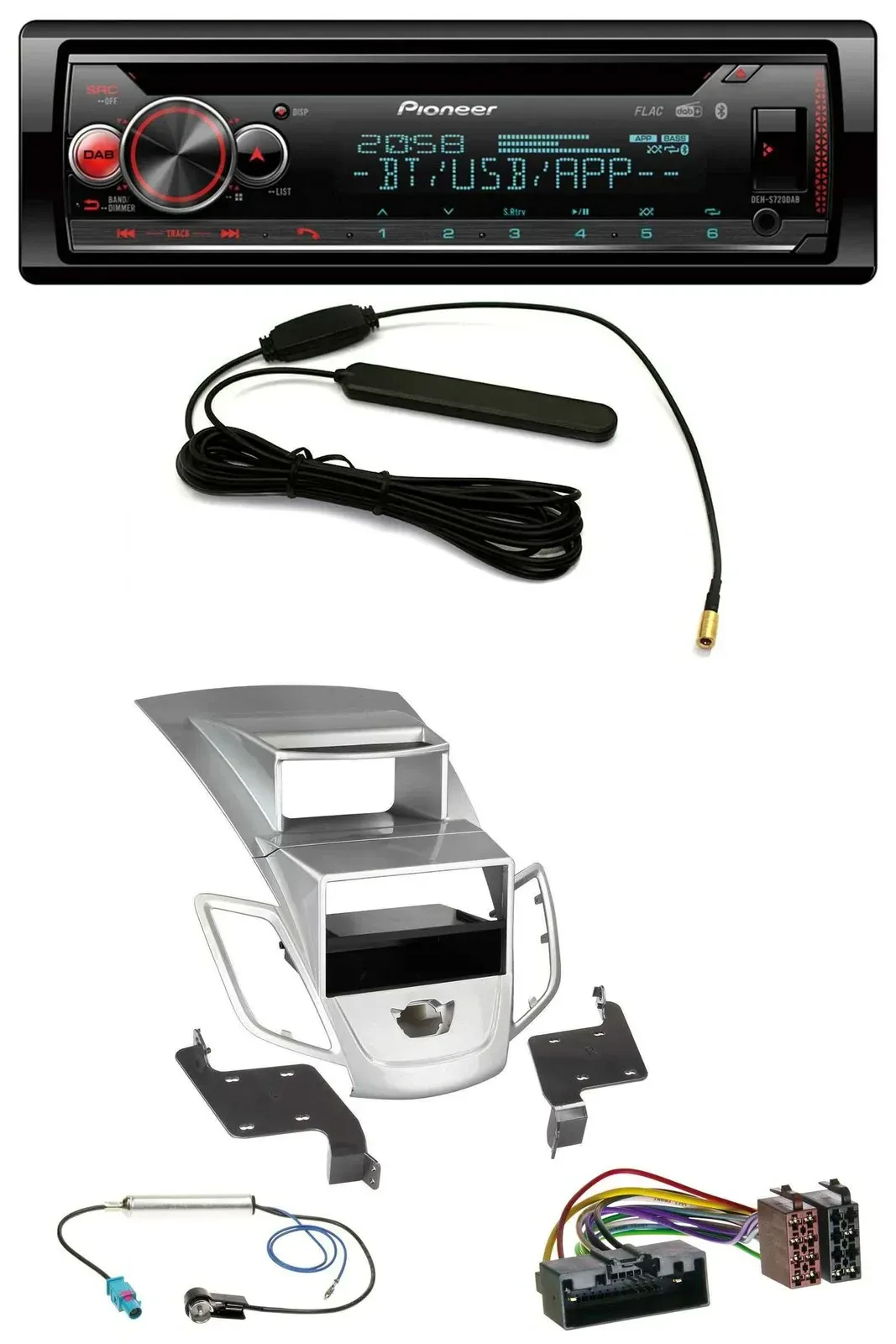 Автомагнитола для Ford Fiesta (2010–2017) Pioneer USB DAB MP3 Bluetooth CD, серебристая