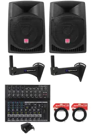 2) Rockville RPG12 12" Powered 800w Speakers+Wall Mounts For Restaurant/Bar/Cafe