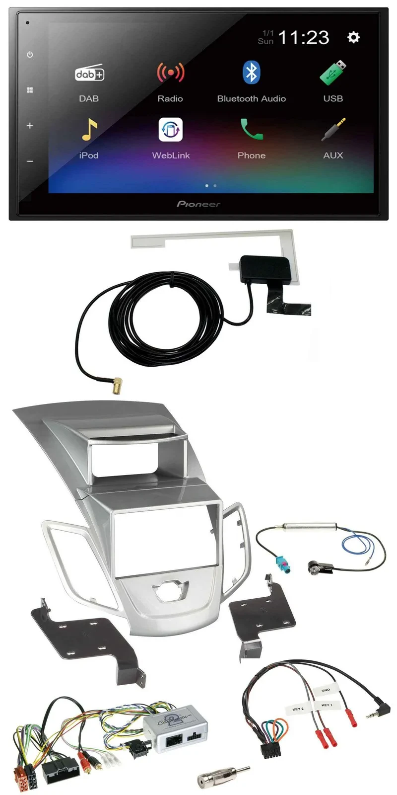 Pioneer DAB Lenkrad Bluetooth 2DIN USB Autoradio für Ford Fiesta 2010-17 Display