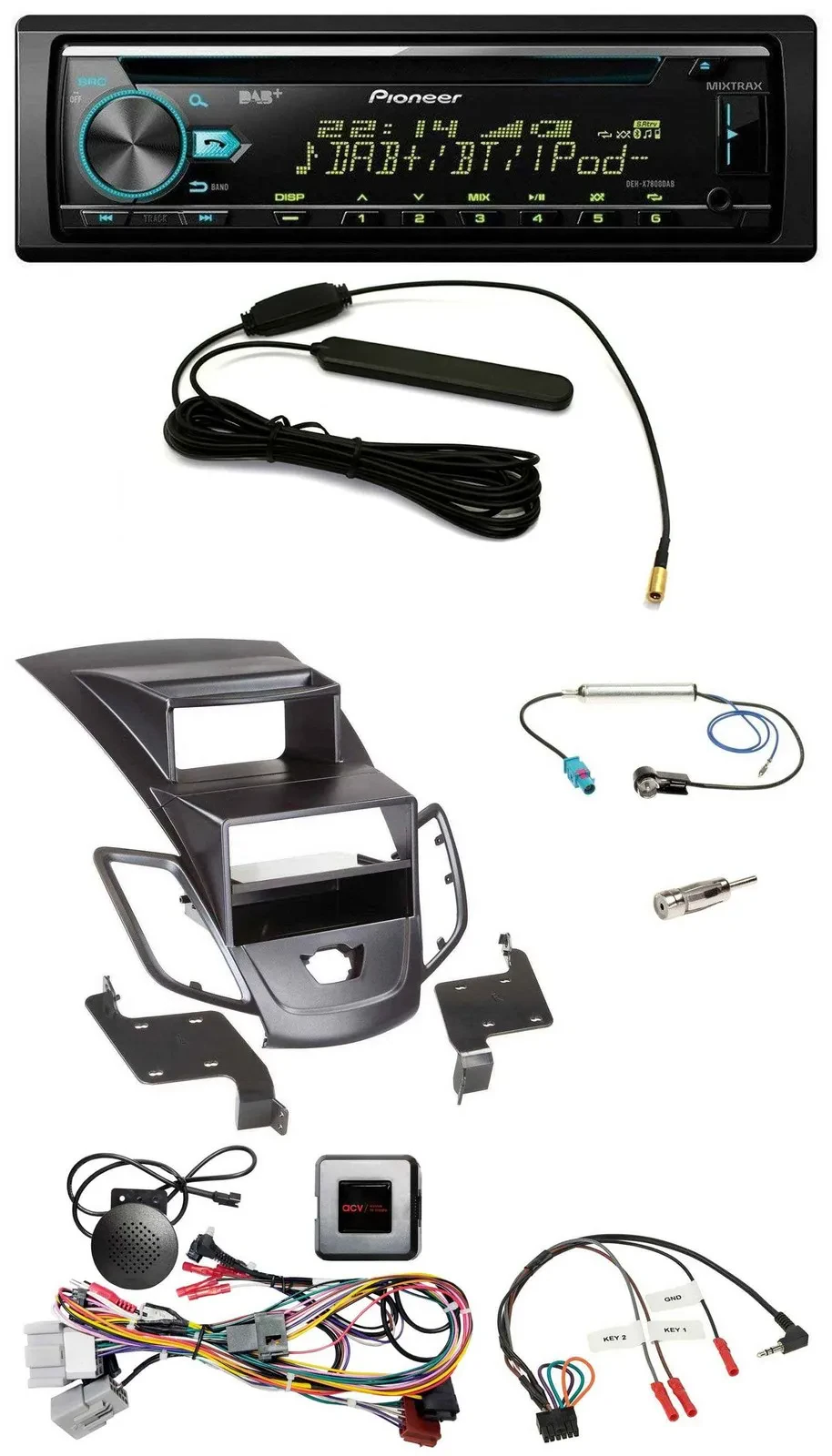 Pioneer CD MP3 Lenkrad DAB USB Autoradio für Ford Fiesta 10-13 Display schwarz