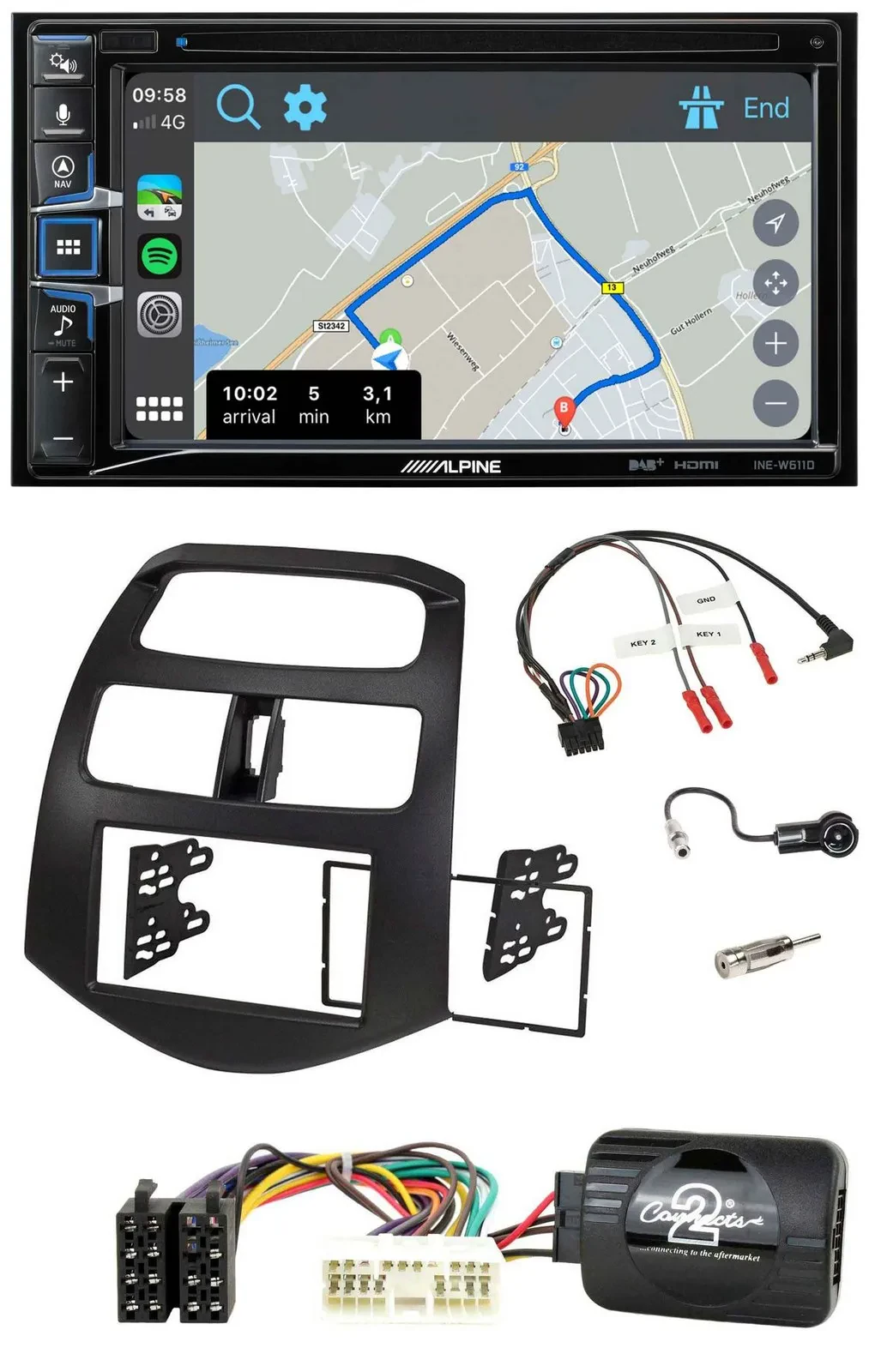 Автомагнитола для Chevrolet Spark Alpine KLM 201 2DIN, DAB, TMC, Bluetooth, USB, навигация