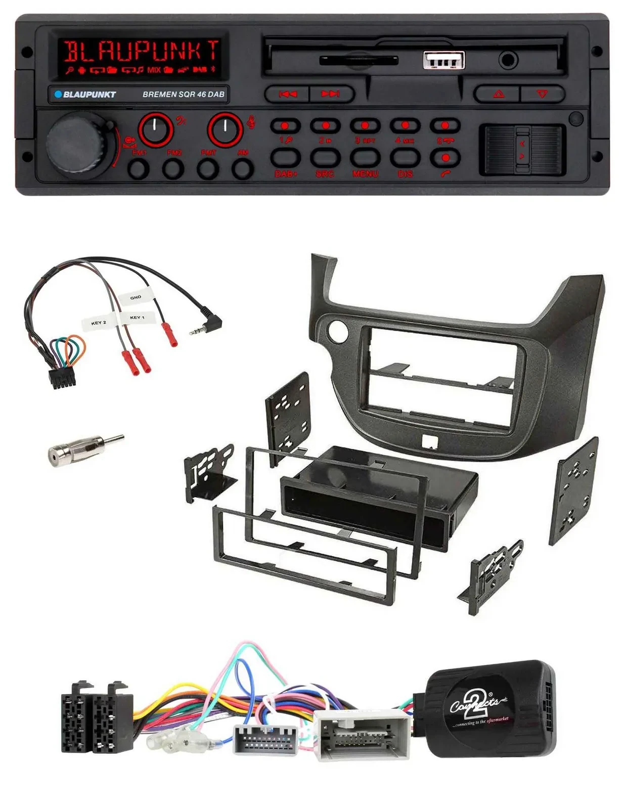 Blaupunkt SD Lenkrad USB Bluetooth DAB Autoradio für Honda Jazz ab 2014 dunkelgr