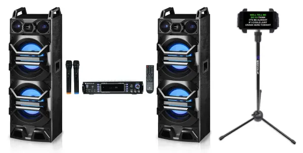 Rockville Bluetooth Karaoke Machine System+2)Dual 10" LED Speakers+Wireless Mics