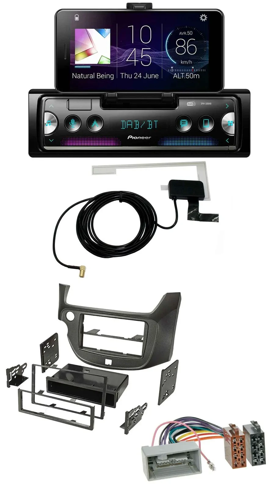 Pioneer DAB Bluetooth MP3 USB Autoradio für Honda Jazz (ab 2009) dunkelgrau