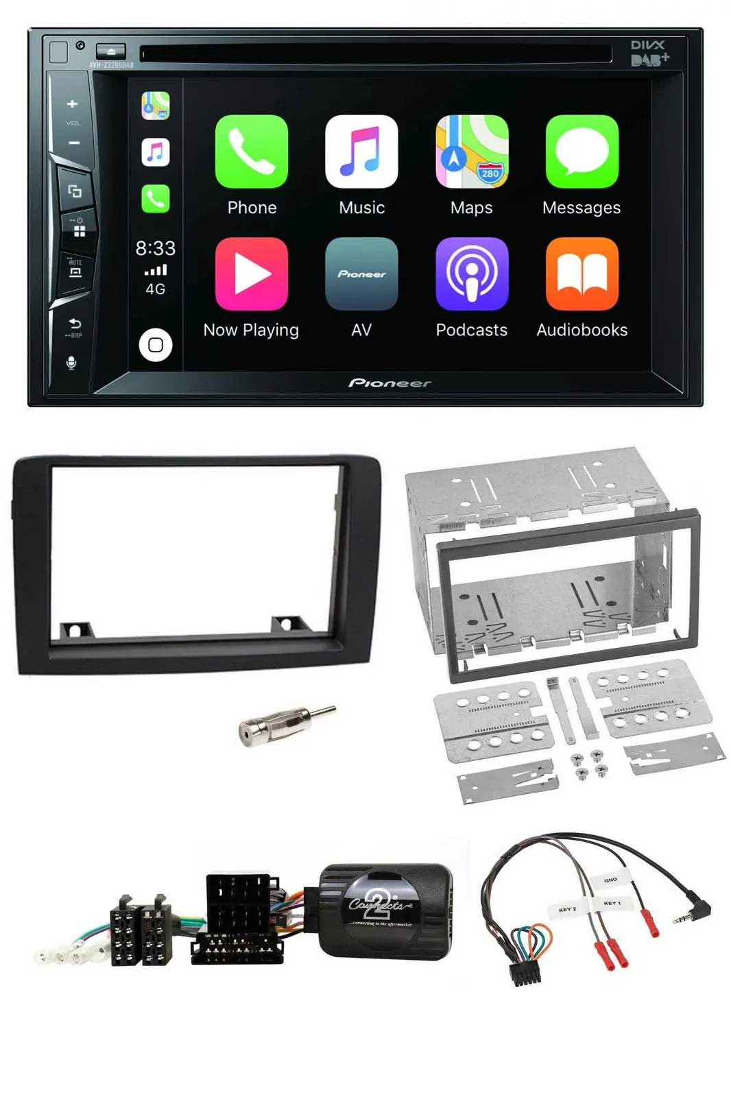 Автомагнитола для Fiat Idea (2006–2012) Pioneer 2 DIN, USB, DVD, Bluetooth, DAB, черная