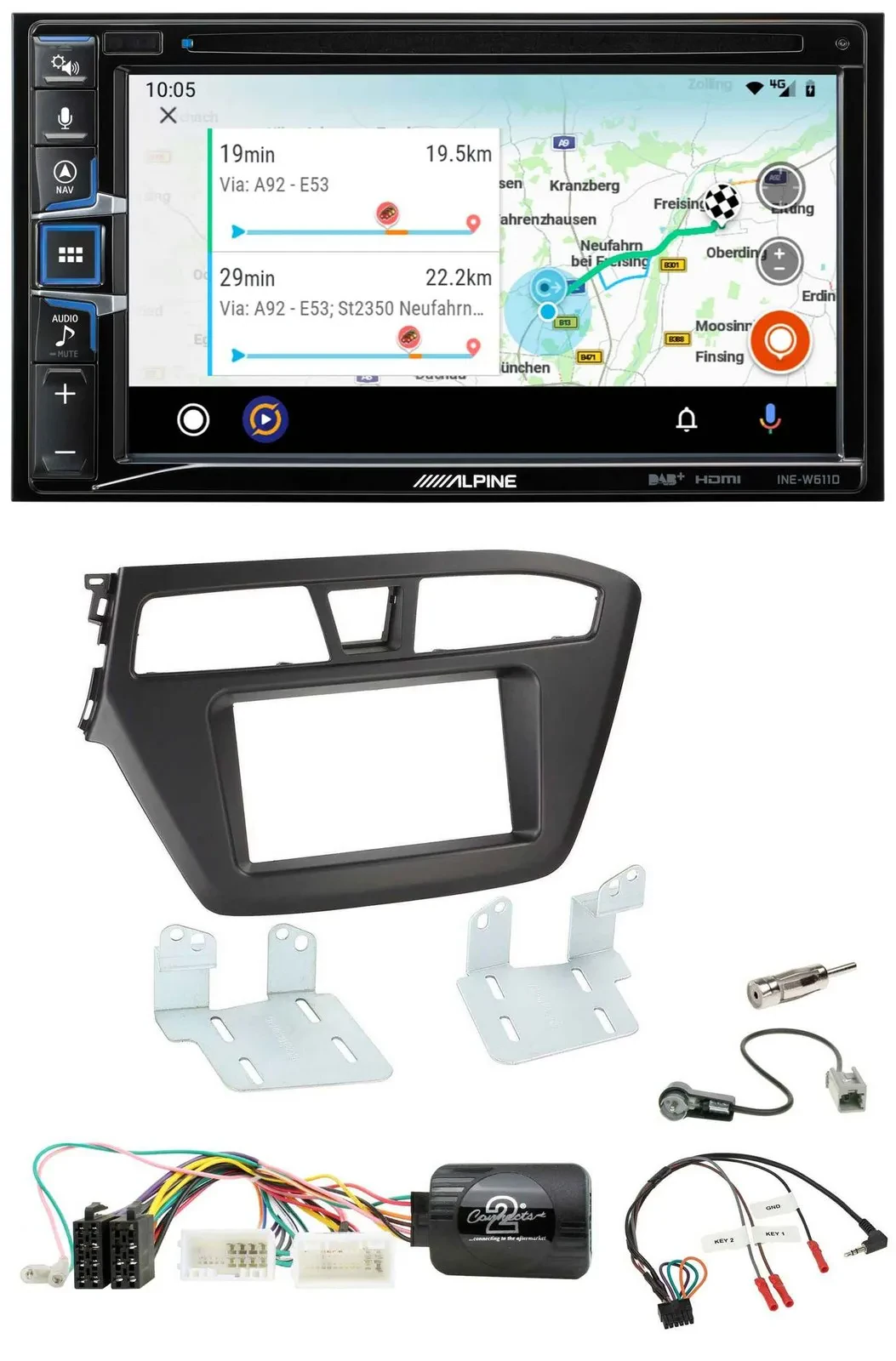 Alpine Bluetooth TMC USB DAB 2DIN Lenkrad Navigation für Hyundai i20 ab 2015 ohn