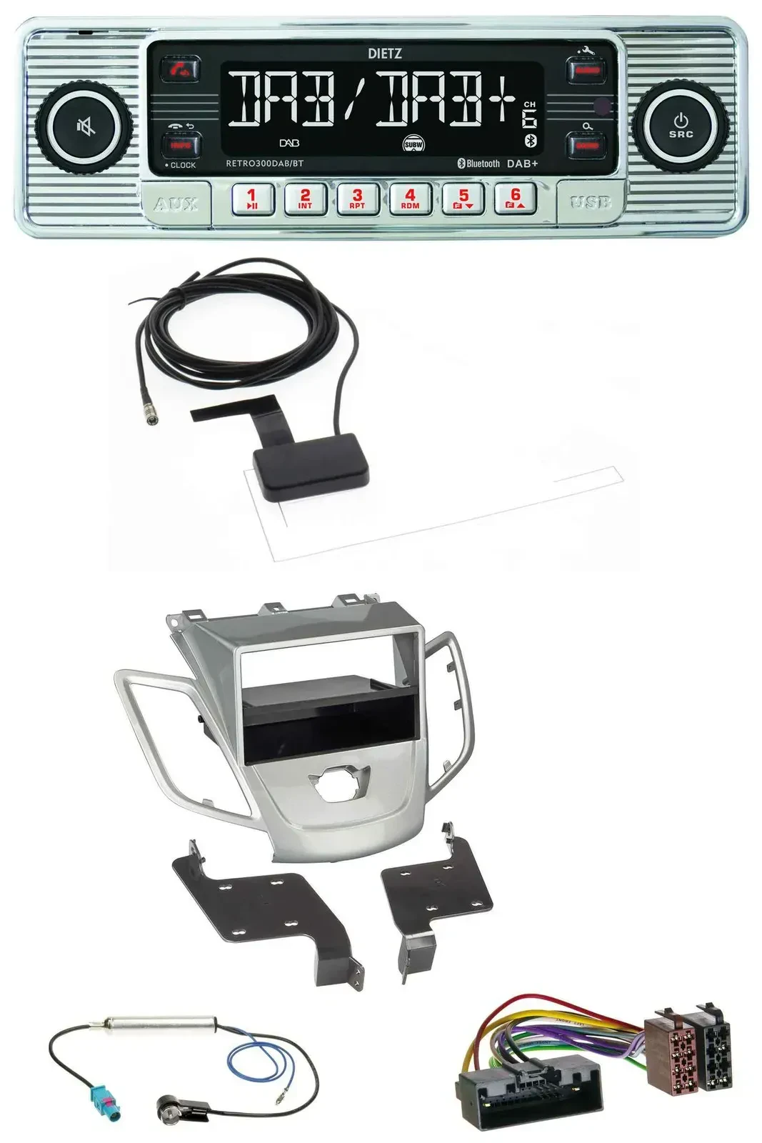 Dietz Bluetooth USB MP3 DAB Autoradio für Ford Fiesta JA8 10-17 ohne Display sil