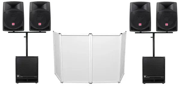 Rockville DJ Package w/(4) 12" Active Speakers+(2) 12" Powered Subwoofers+Facade